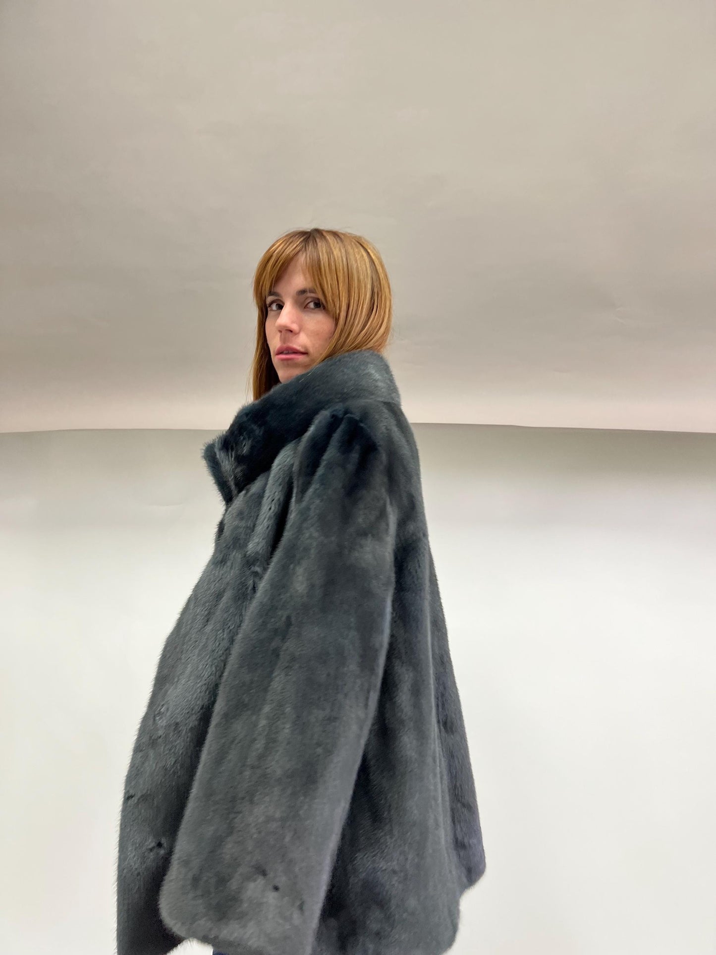 Saga Quality Petrol Mink Fur Jacket: Edgy Stand Up Collar