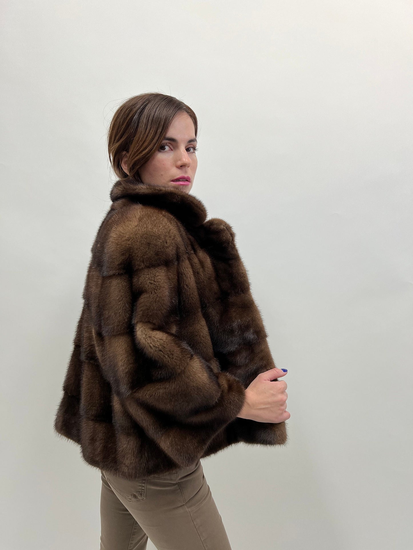 Demi Buff Mink Fur Bolero Jacket: Horizontal Collar, Full Skin