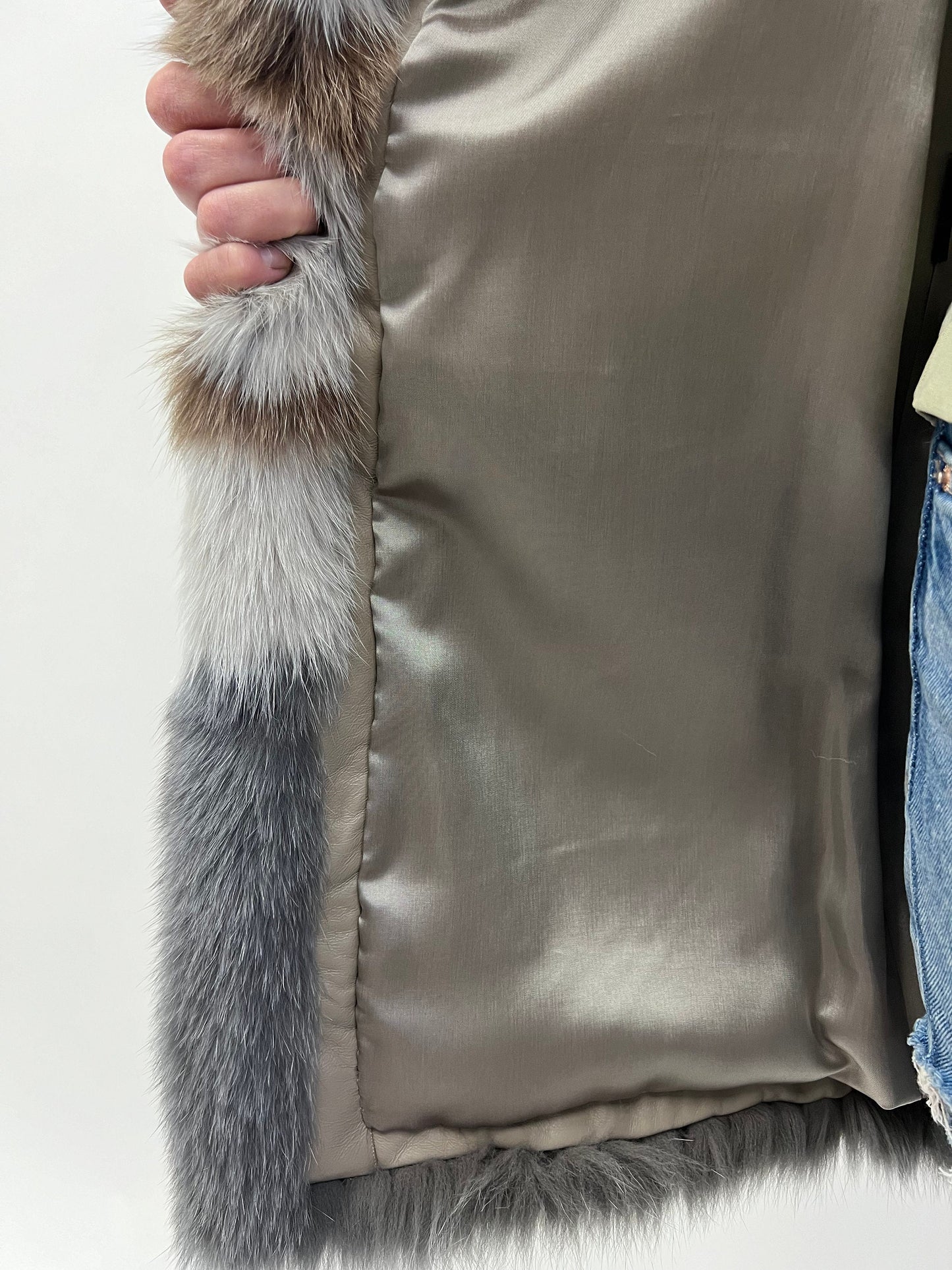Real Fox Fur Vest: Three-Tone Leather Trim, Size Small