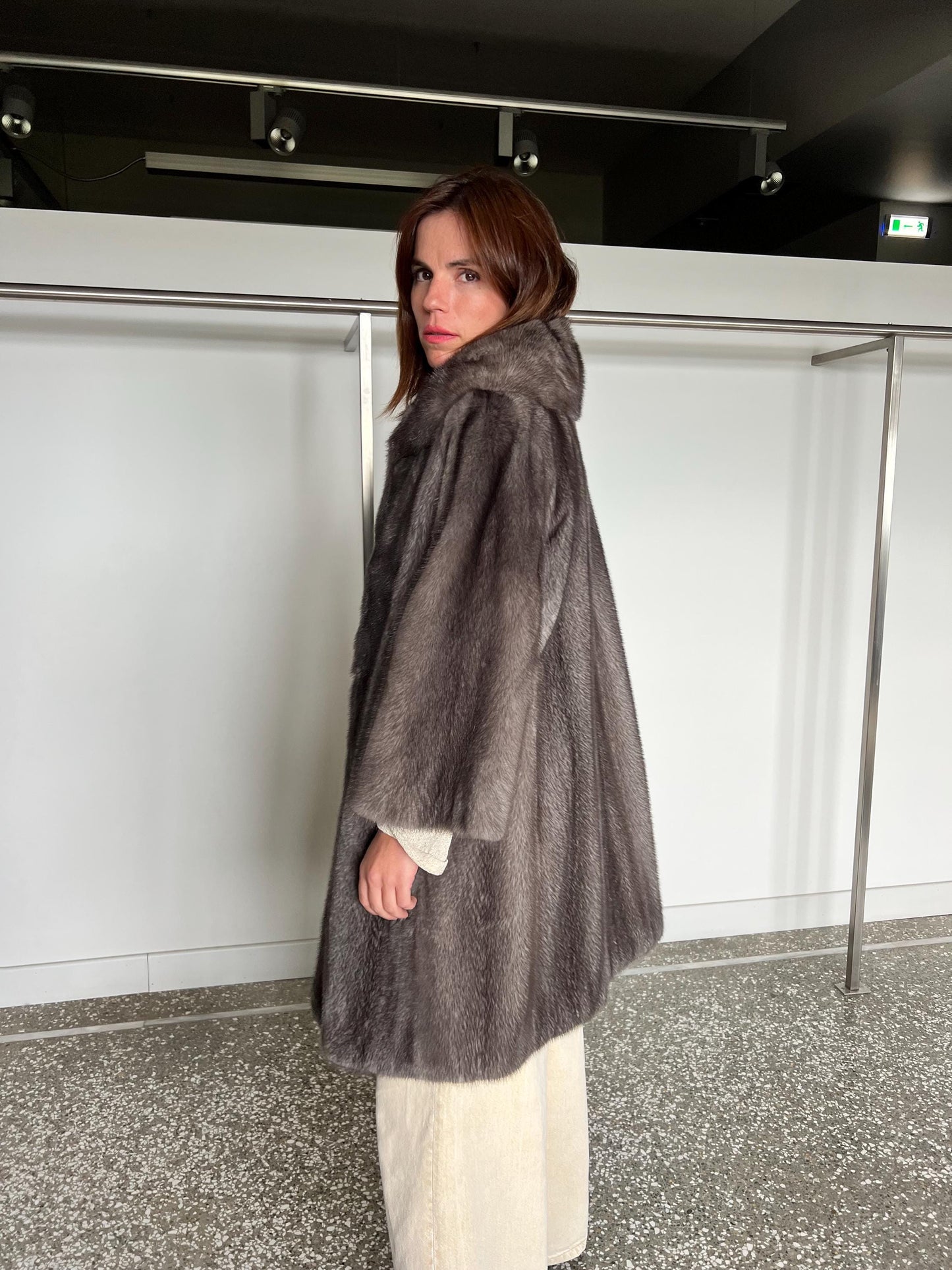 Handmade Silver Grey Mink Fur Coat - Saga Furs - Size Large