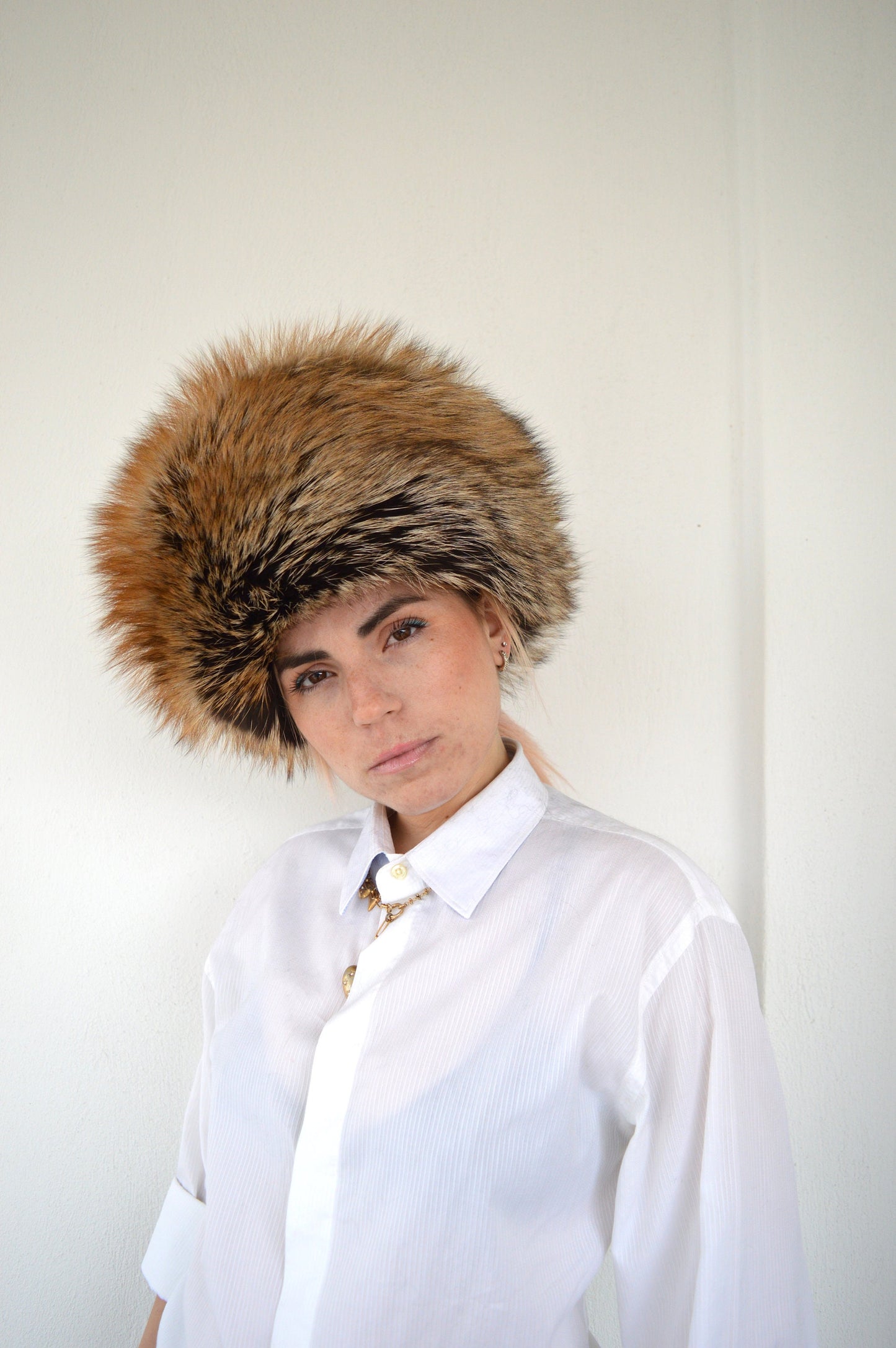 Real Golden Fox Fur Cossack Hat - Winter Head Warmer