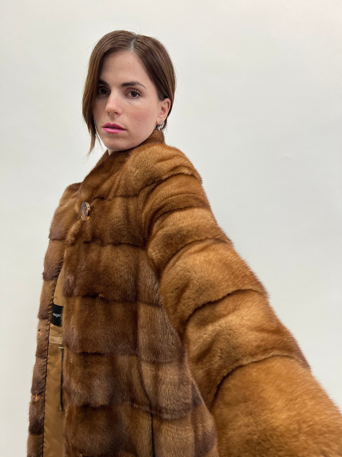 Golden Mink Fur Coat: Saga Lavish Full Skin Jacket, Size Medium
