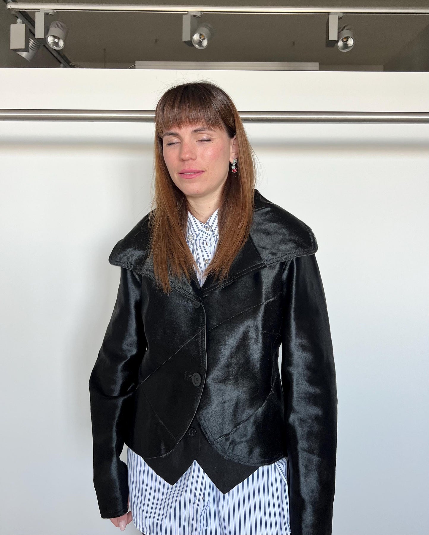 Genuine Hair-On Leather Jacket: Black Calf Fur Coat, Handmade in Greece