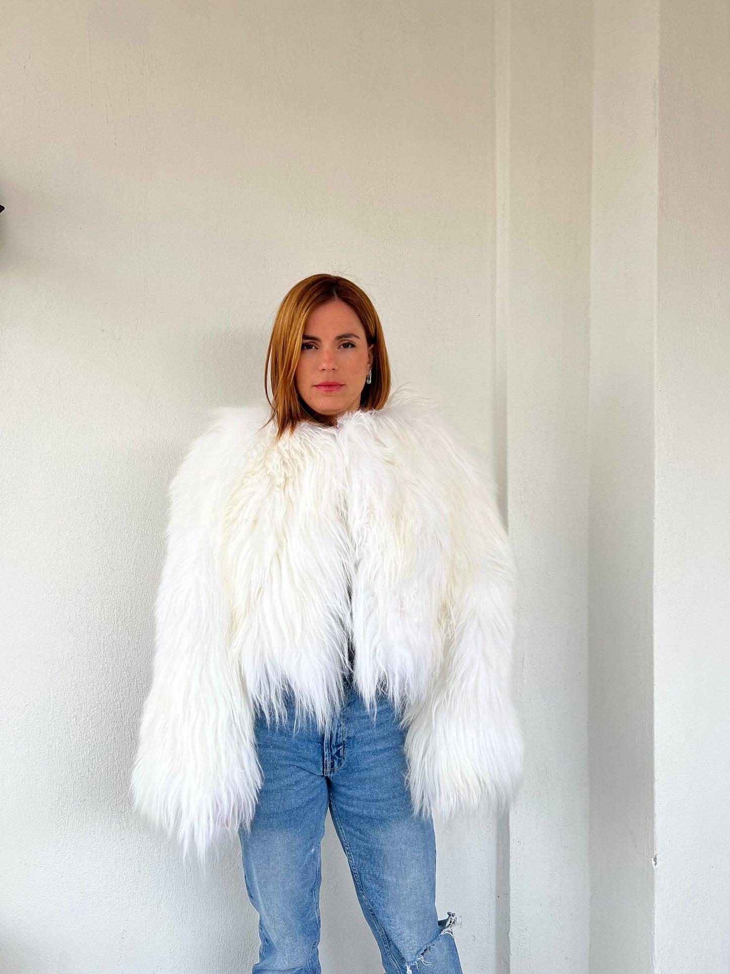 Handmade Mongolian Sheepskin Fur Jacket: Collarless Winter Coat