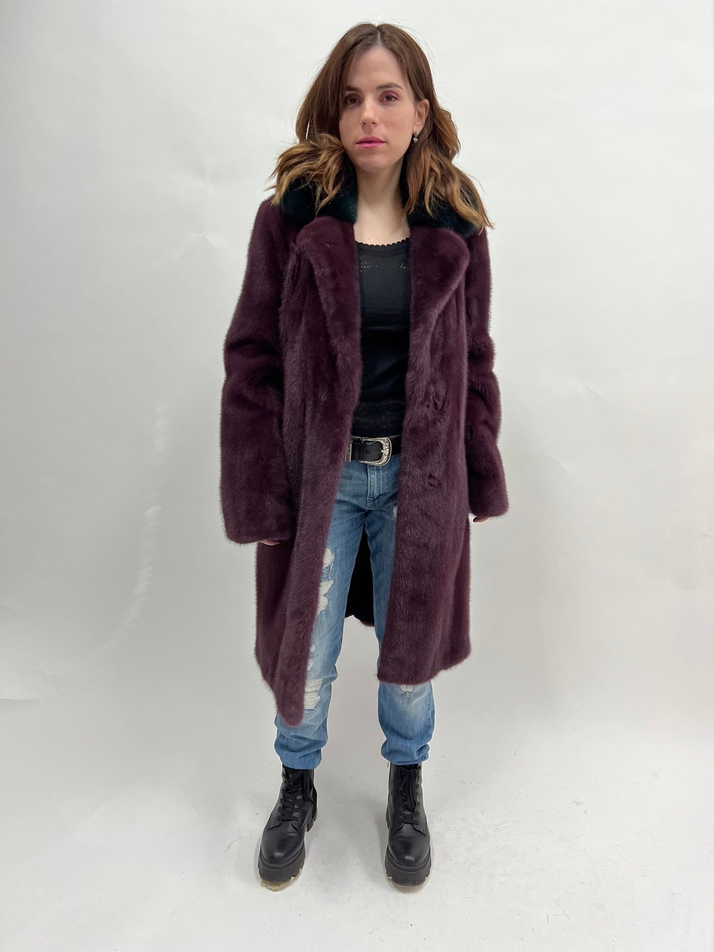 Velvet Mink Fur Coat: Berry & Green Saga Superior Two-Tone