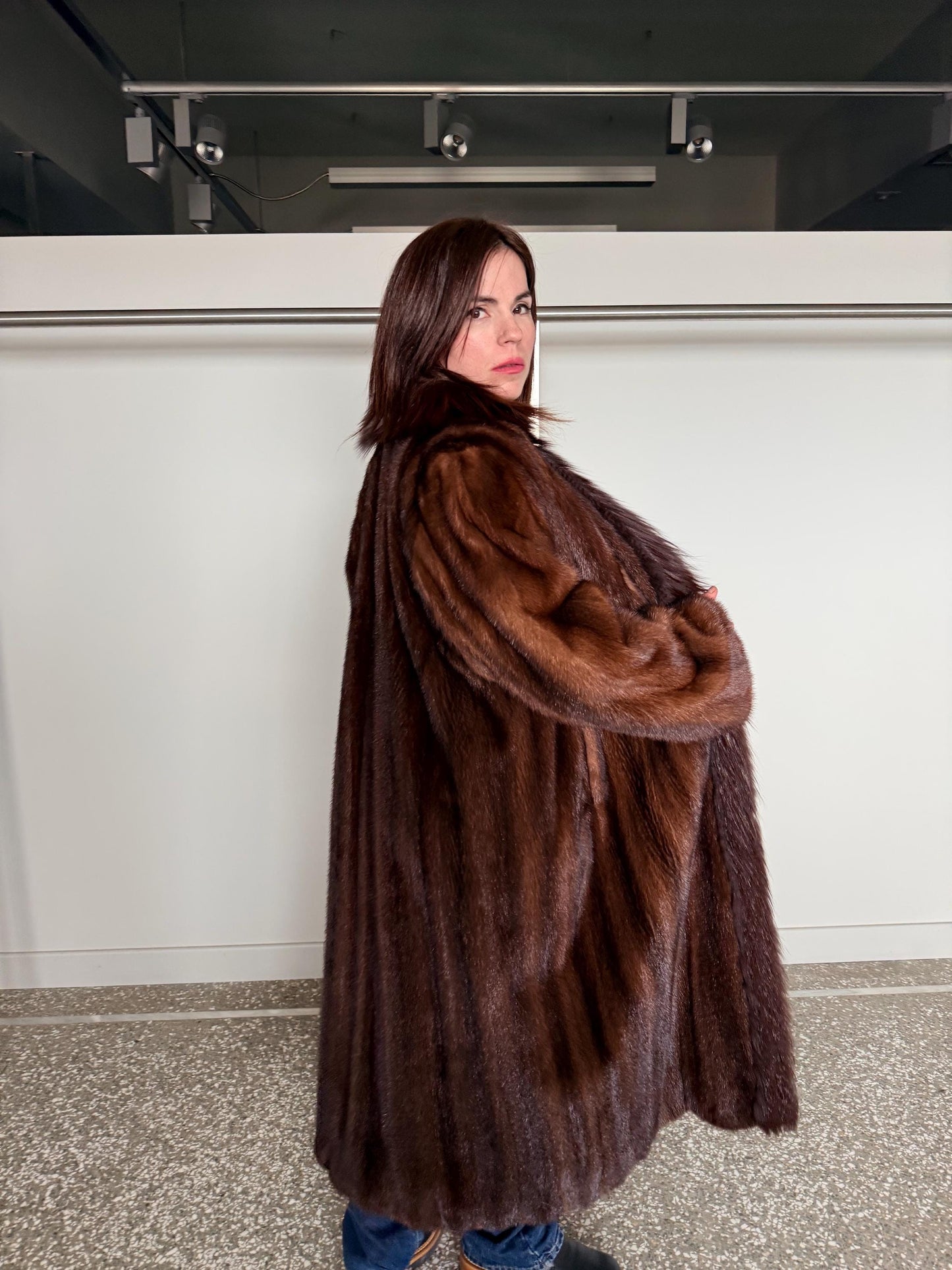 Oversized Demi Buff Mink Fur Coat with Fox Trim: Pastel Whisky Stroller, Handmade Greece