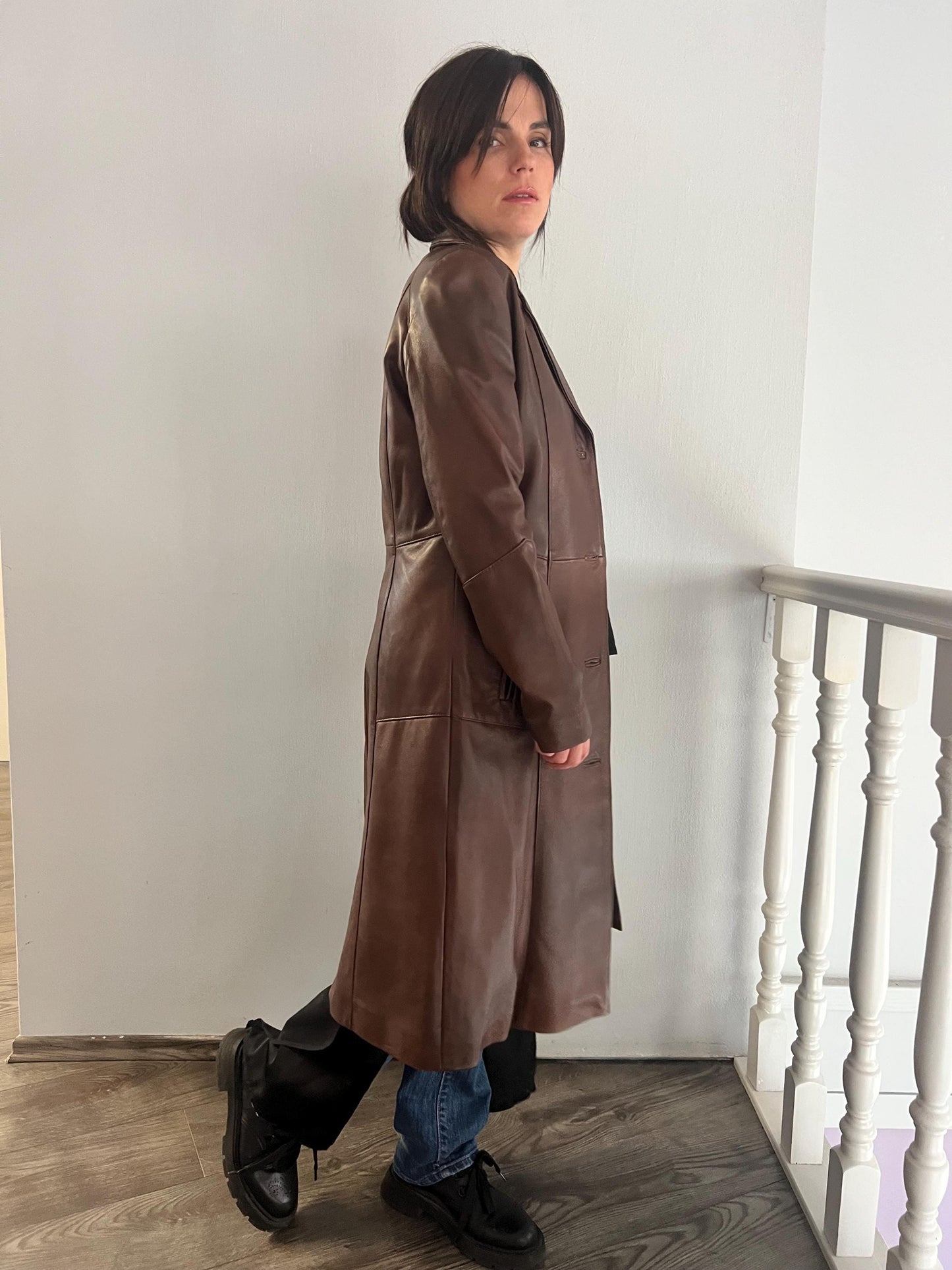 Handmade Nappa Lamb Leather Coat - Tobacco Brown - Made in Greece