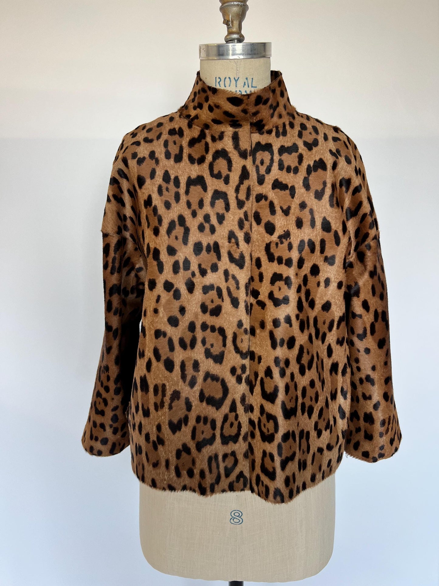 Cheetah Print Calf Fur Leather Biker Jacket: Handmade in Greece