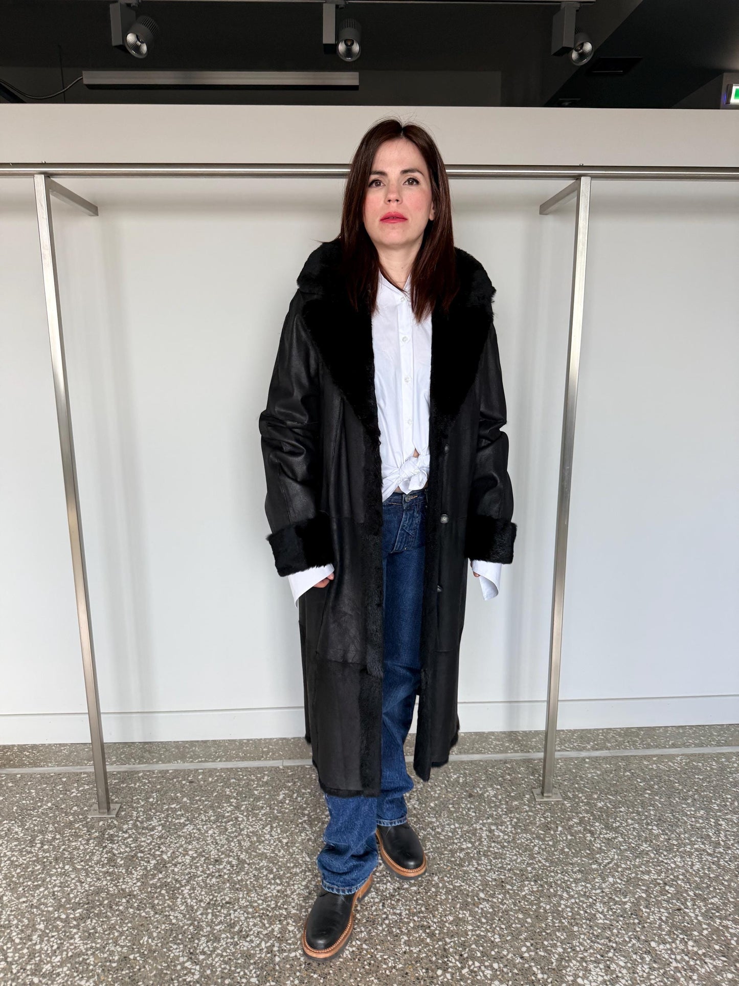 Handmade Black rex rabbit Fur Jacket:Reversible  super warm Sheepskin Coat
