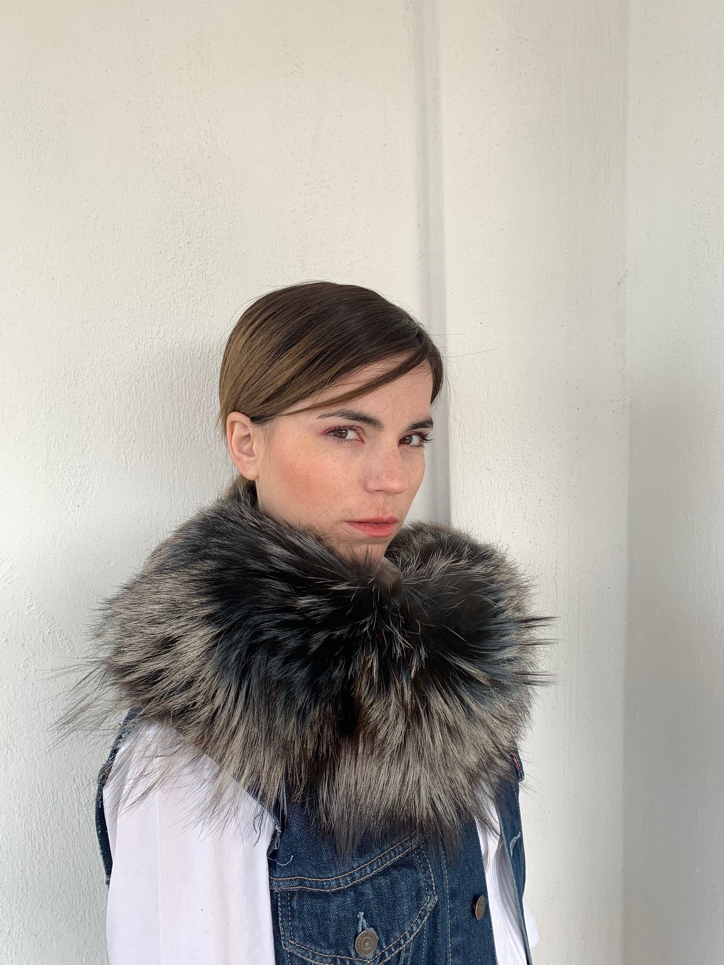 Silver Fox Fur Collar: Genuine Fur Stole, Winter Shawl