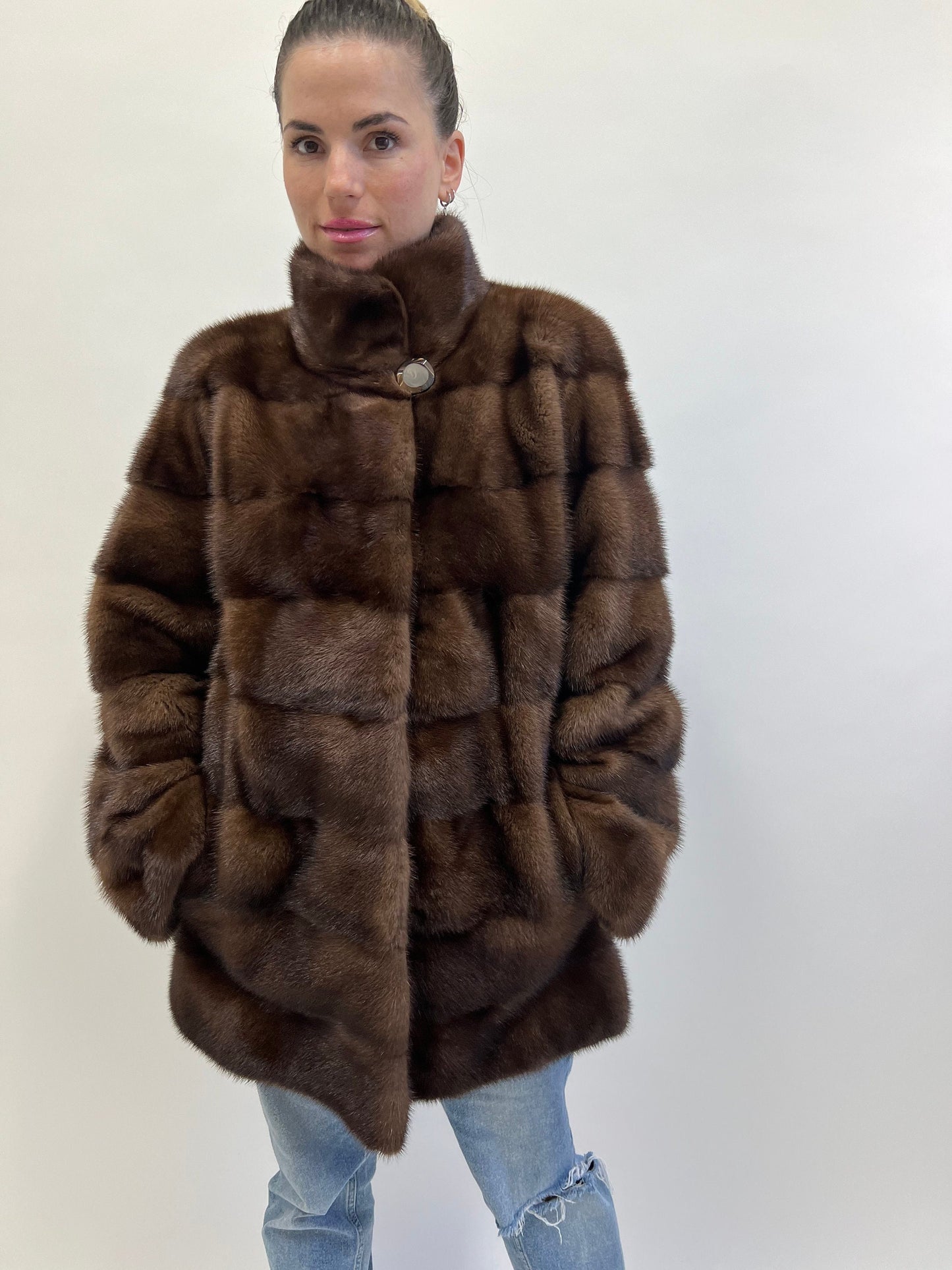 Brown Mink Fur Coat: Full Skin Jacket, Size Small