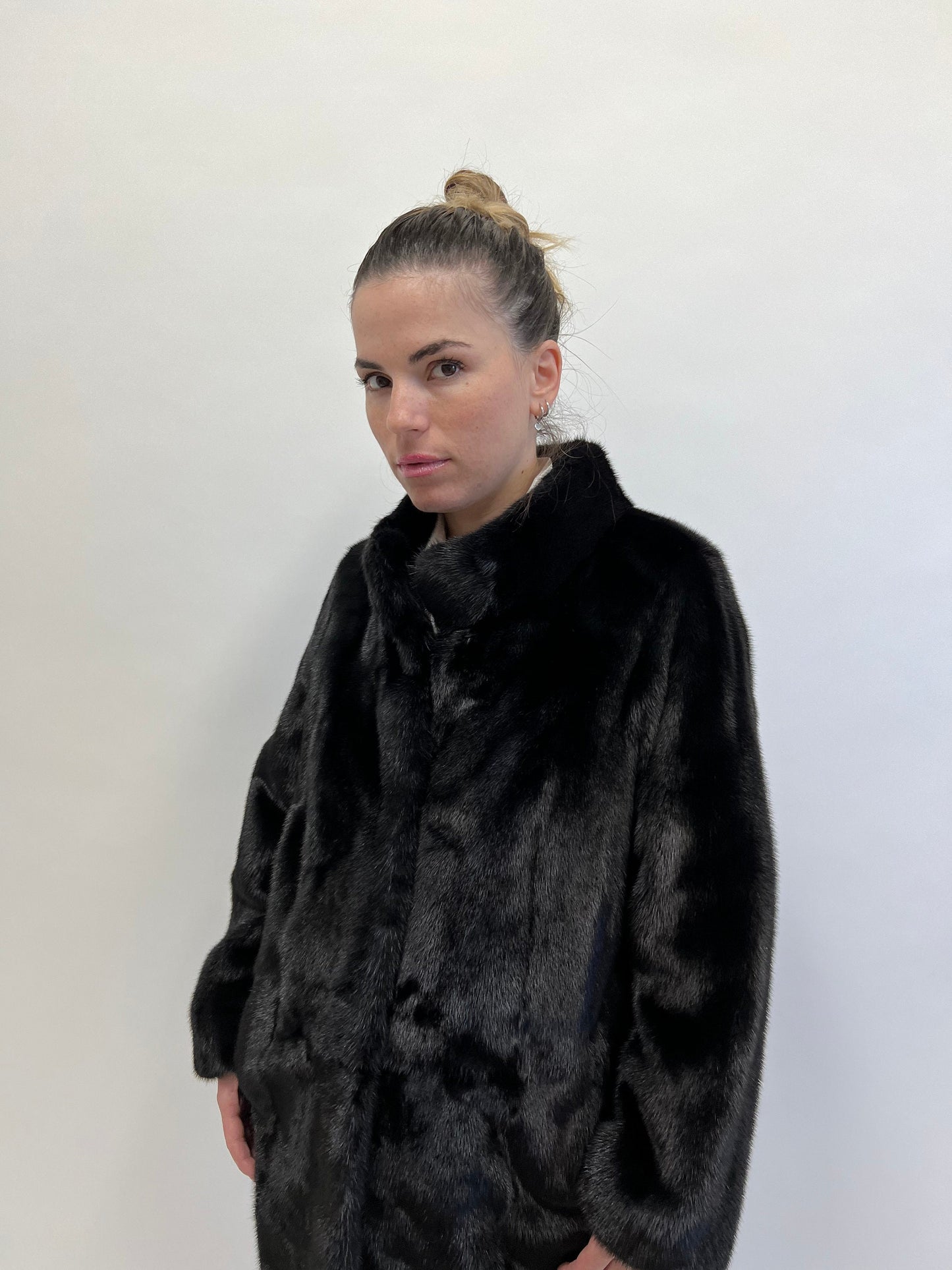 Black Mink Fur Coat: Saga Furs, Stand Up Collar