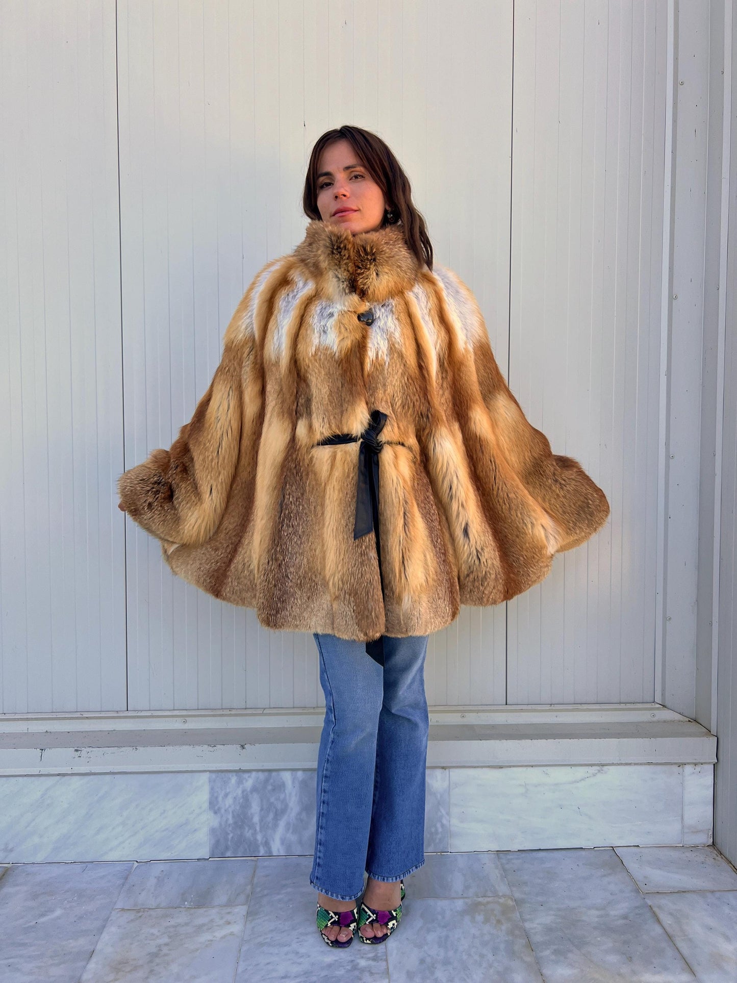 Real Red Fox Fur Cape: Handmade Oversized Fur Clip Closure