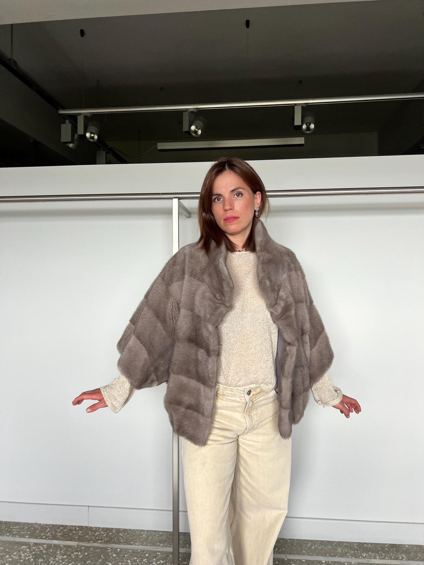 Handmade Silver Blue Mink Fur Cape: Oversized Jacket, Stand Up Collar