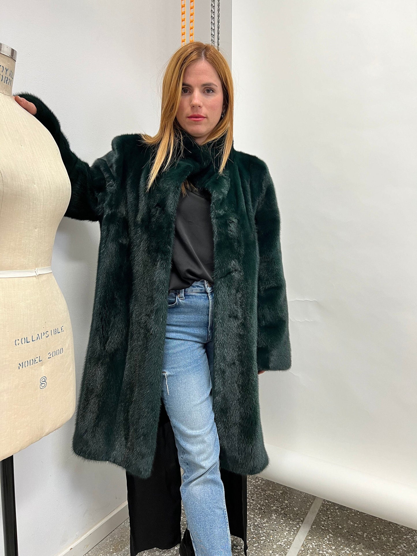 Emerald Green Mink Fur Coat - Full Skin Let Out - Size M/L/XL