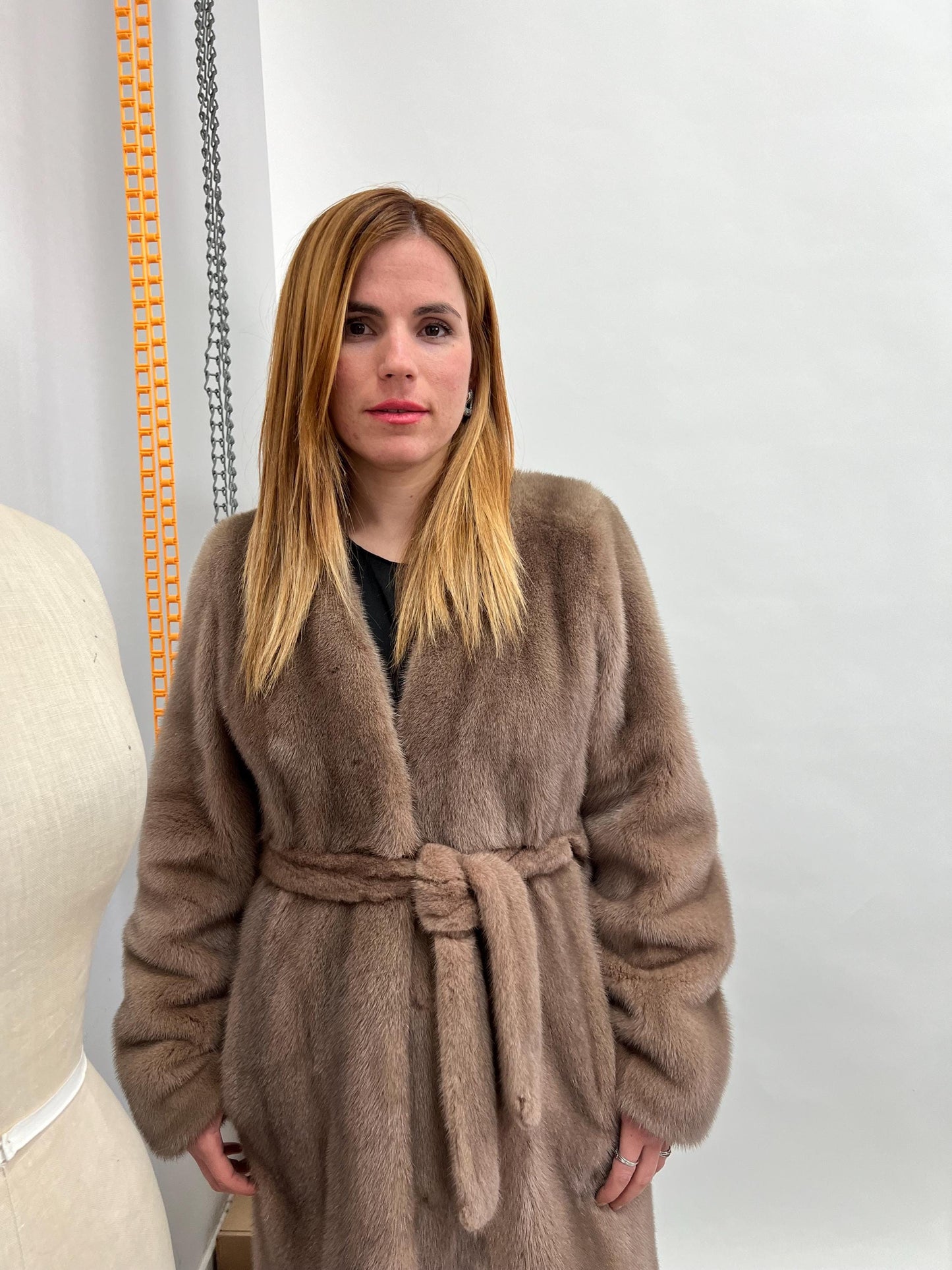 Cappuccino Mink Fur Coat: Saga Pelts, Belted Stroller