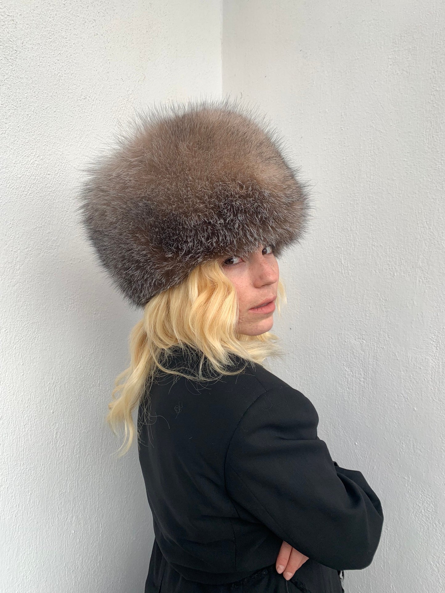 Real Fox Fur Cossack Hat: Tan Brown Winter Head Warmer