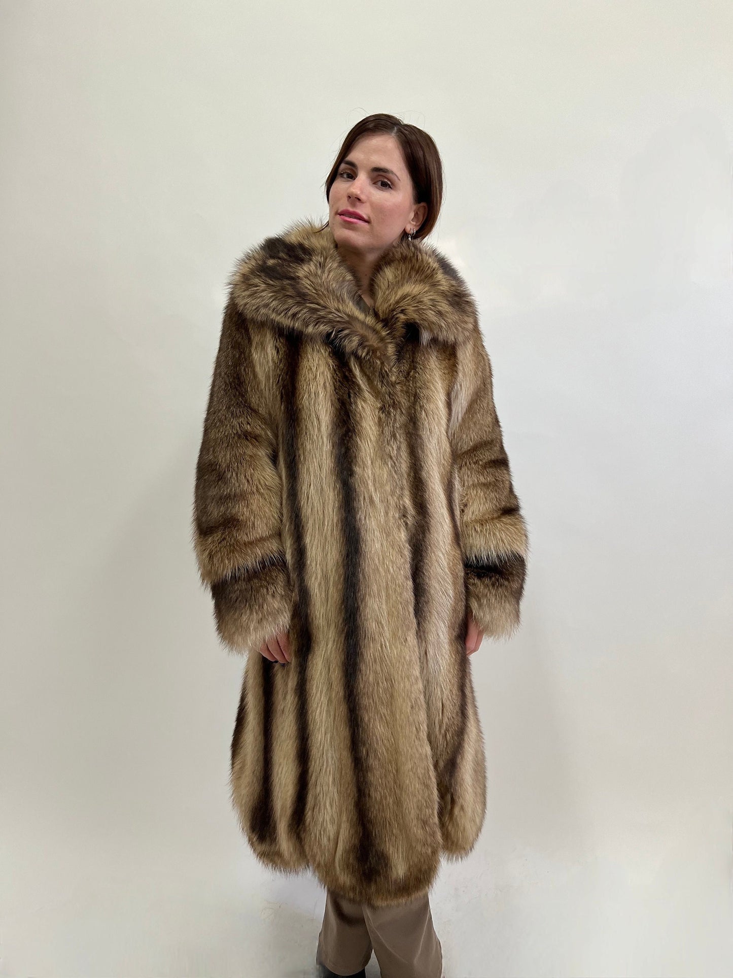 Real Raccoon Fur Coat: Choco Brown Full Length Godet