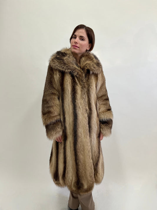 Real Raccoon Fur Coat: Choco Brown Full Length Godet