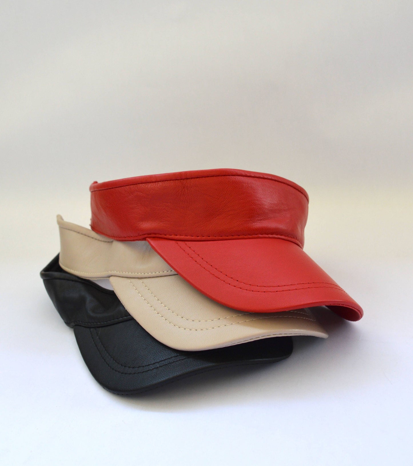 Genuine Leather Visor: Black Tennis Hat, Adjustable Jockey Cap