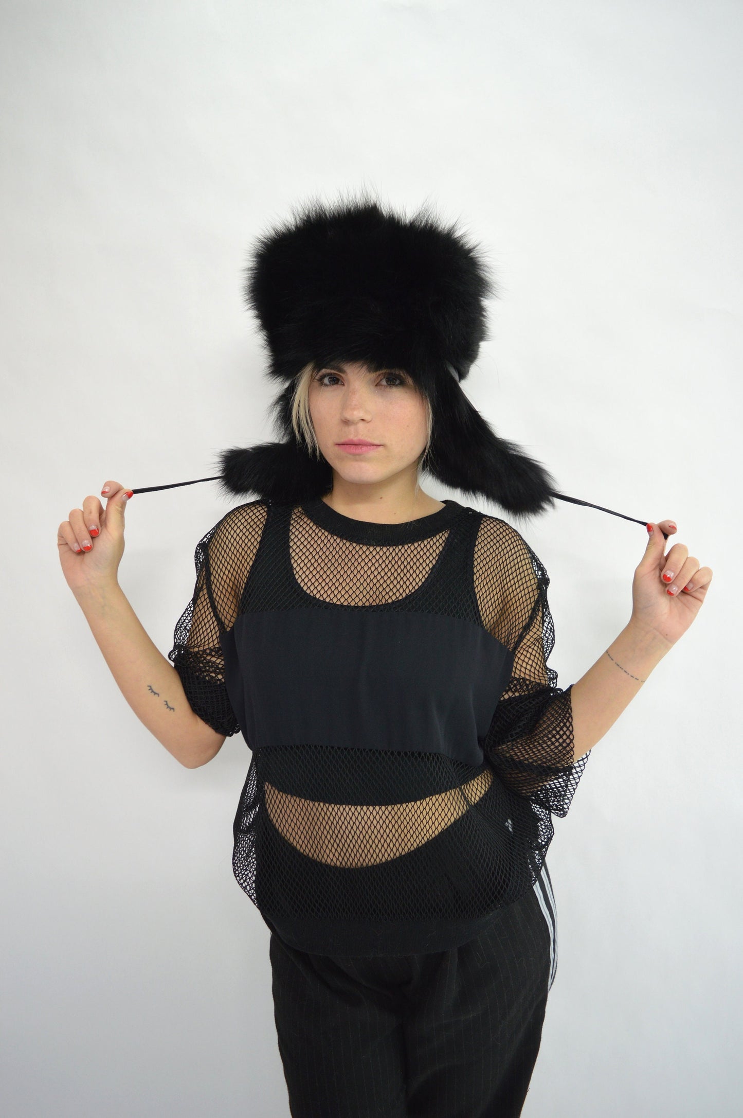 Real Fur Trapper Hat: Black Aviator Winter Cap