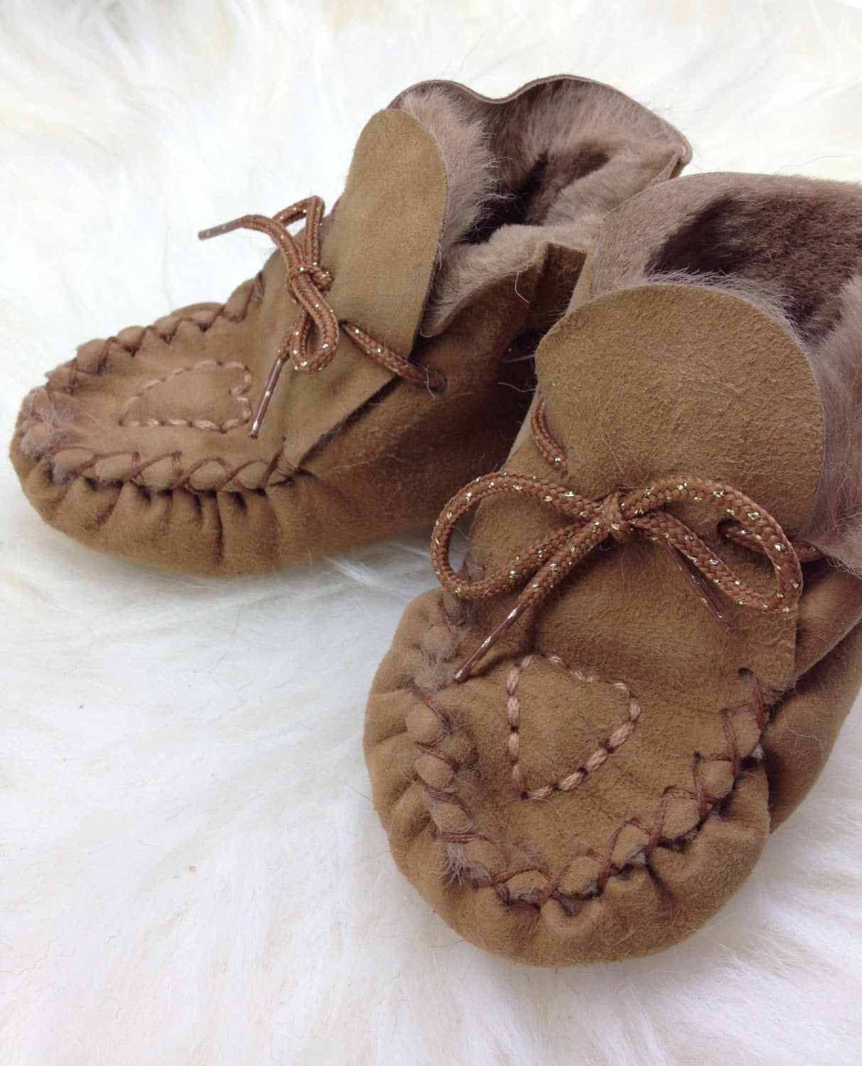 Genuine Shearling Baby Moccasin Boots: Embroidered Crib Shoes
