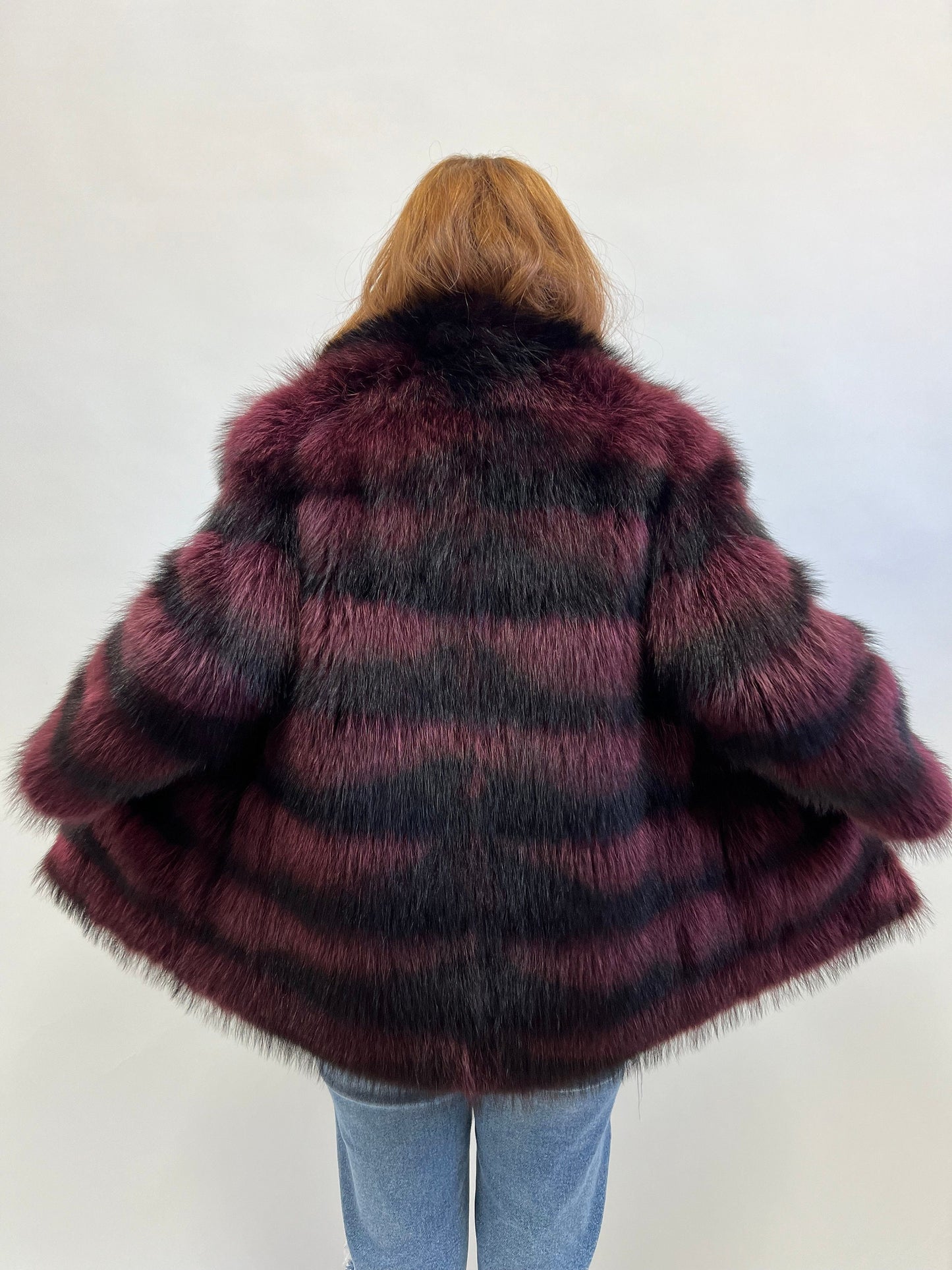 Burgundy Raccoon Fur Jacket: Leather Trim, Warm Winter Coat