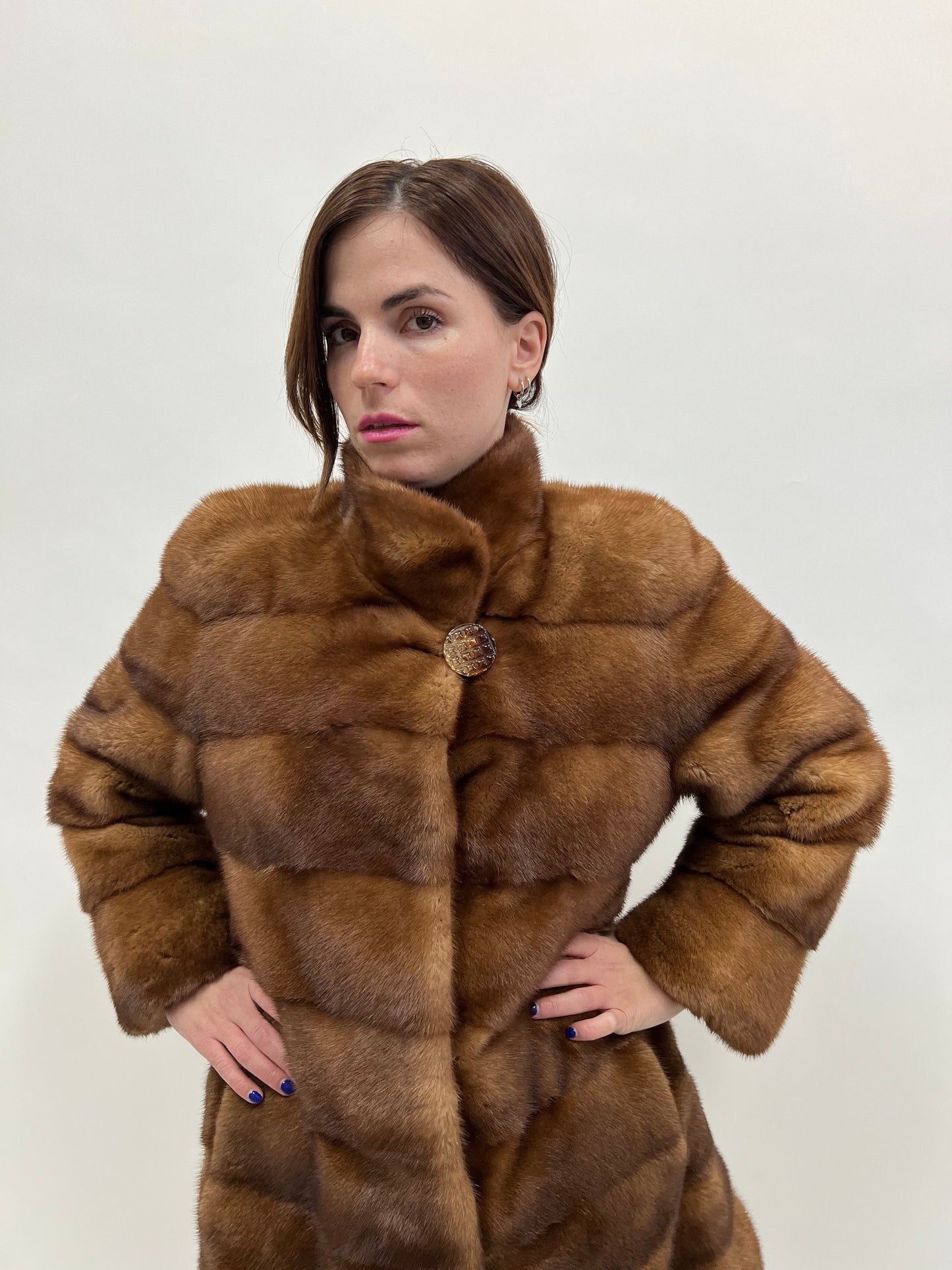 Golden Mink Fur Coat: Saga Lavish Full Skin Jacket, Size Medium