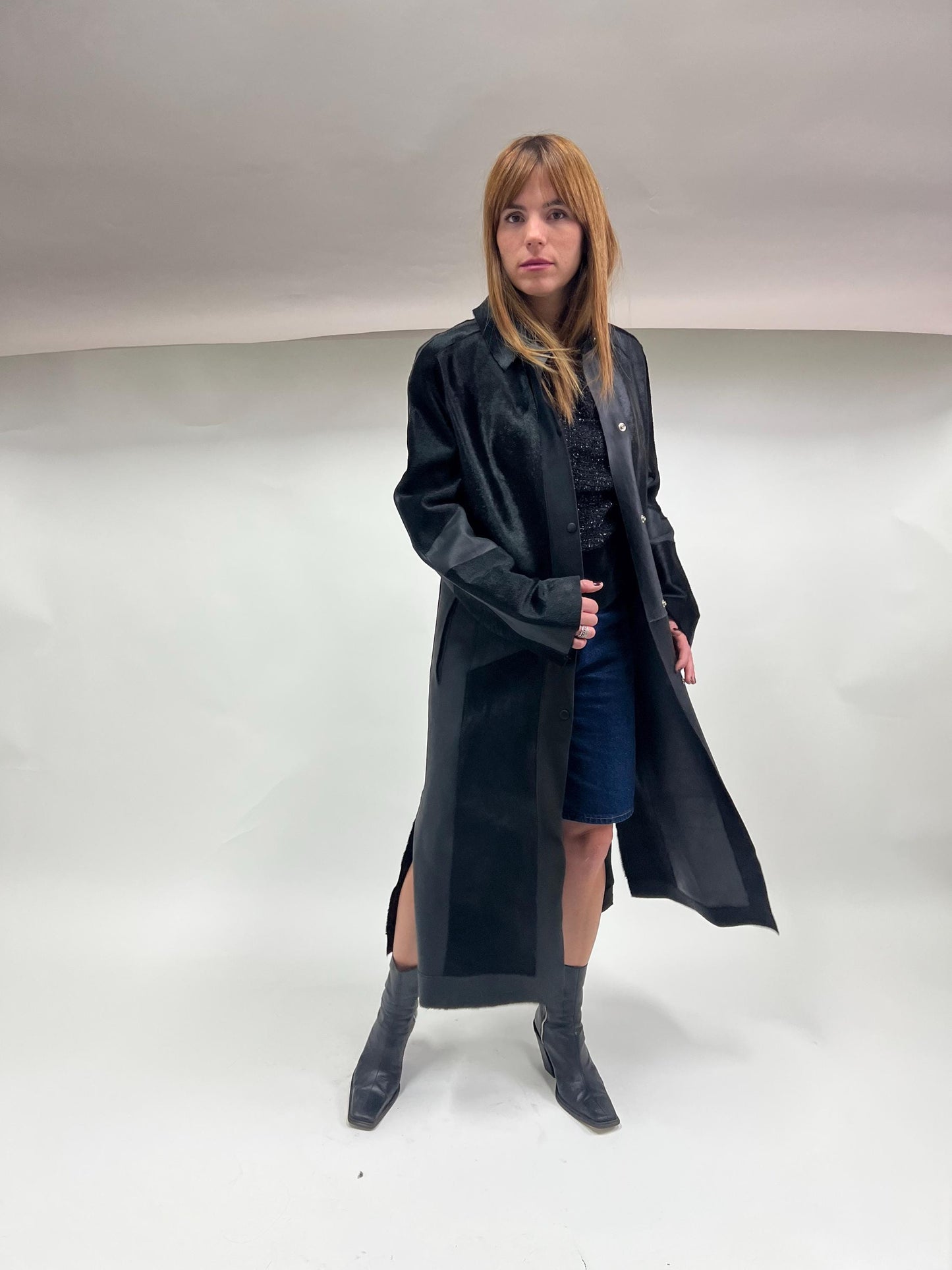 Genuine Hair-On Calf Leather Coat - Handmade Transitional Jacket