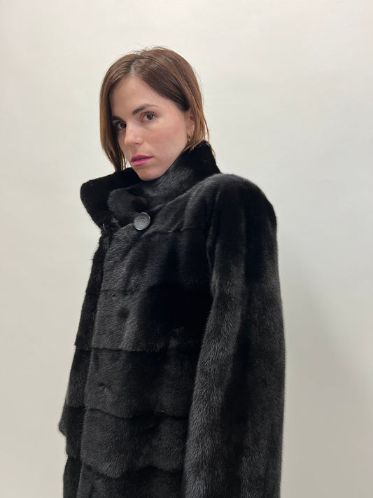 Saga Mink Fur Coat: Black Horizontal Collar Jacket