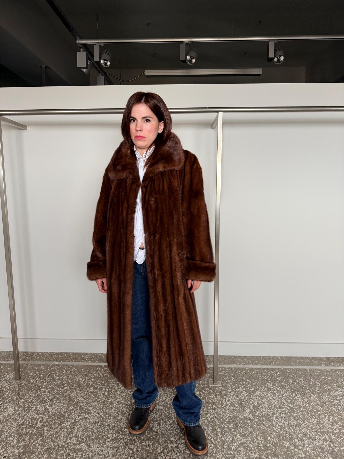 Demi Buff Mink Fur Coat: Pastel whisky Long retro-look Stroller, Handmade in Greece