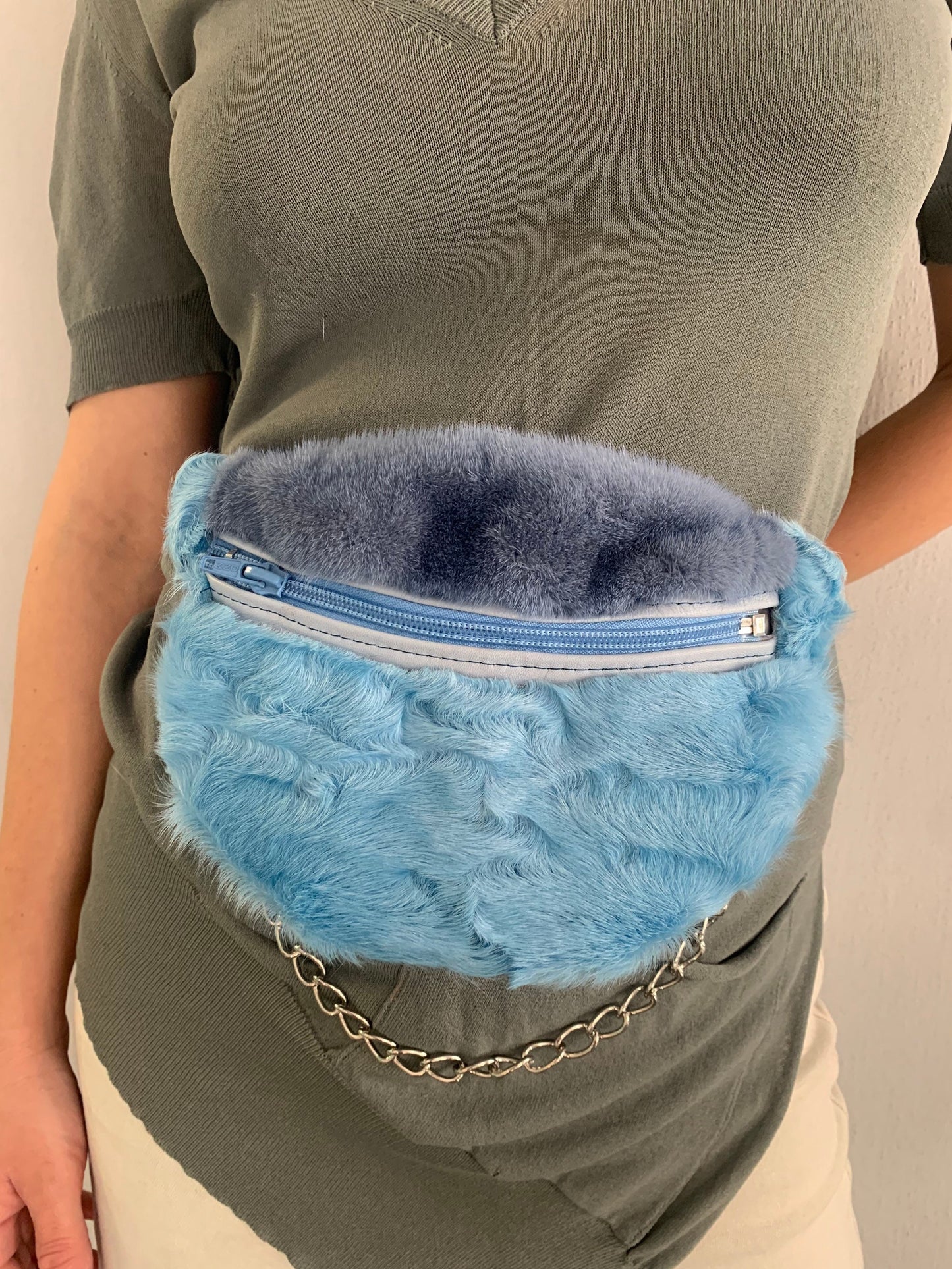 Real Mink Fur Bumbag: Lined Fanny Pack with Chain