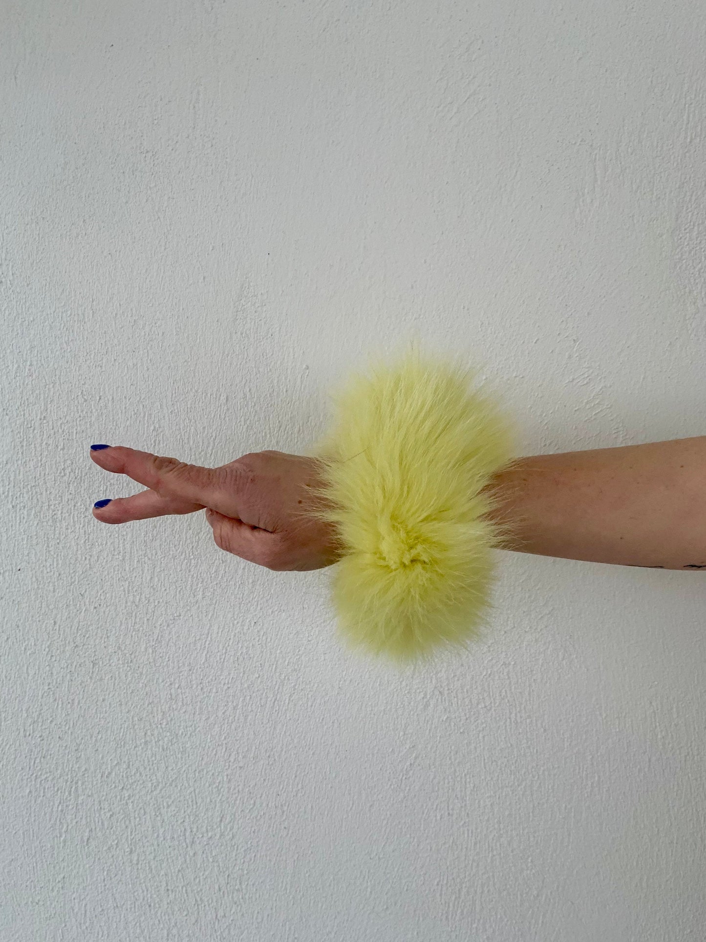 Fluo Yellow Fox Fur Scrunchie: Handmade Hair Elastic or Coat Cuff