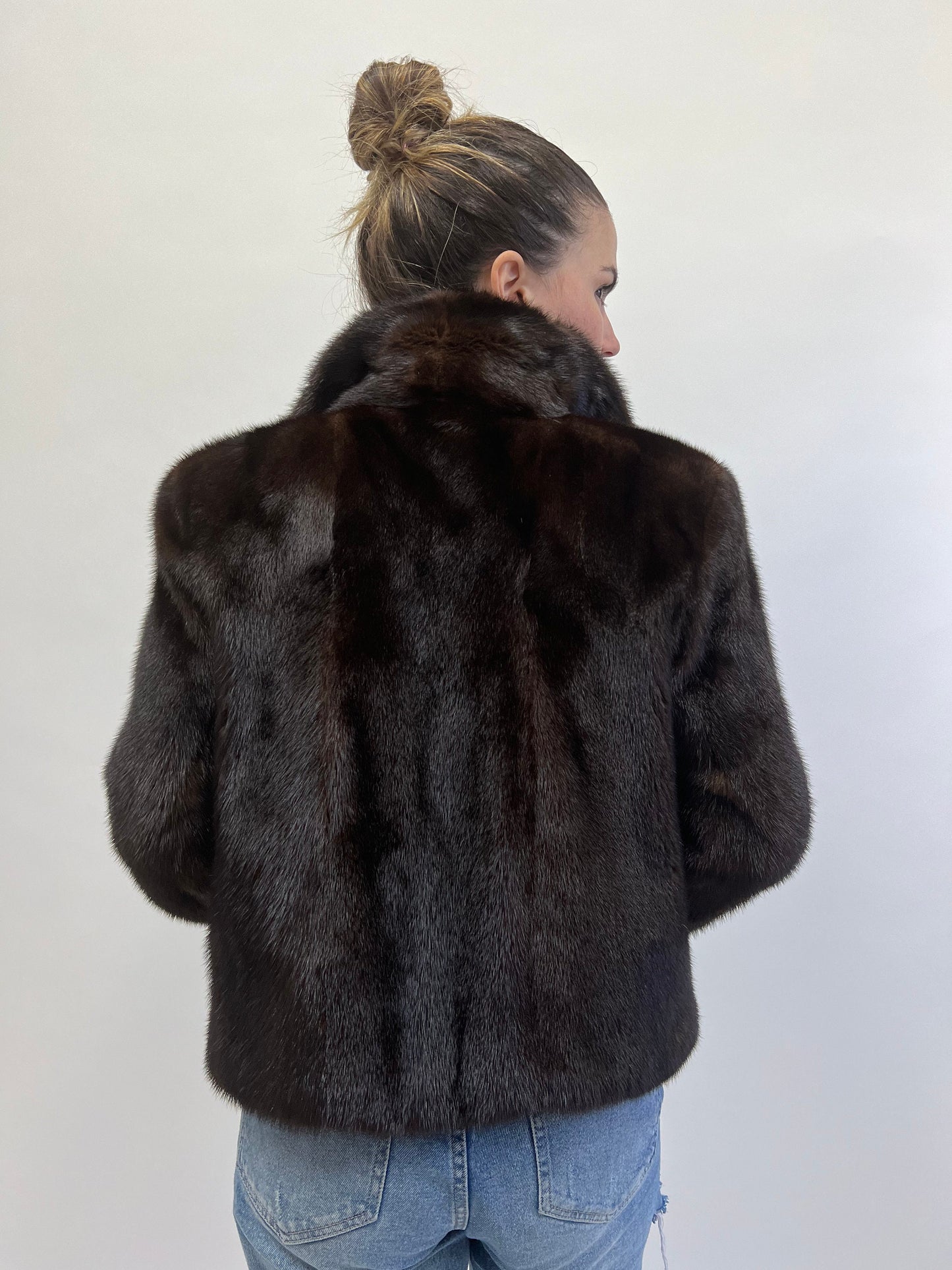 Dark Brown Mink Fur Biker Jacket: Lightweight Luxury with Gold Hardware