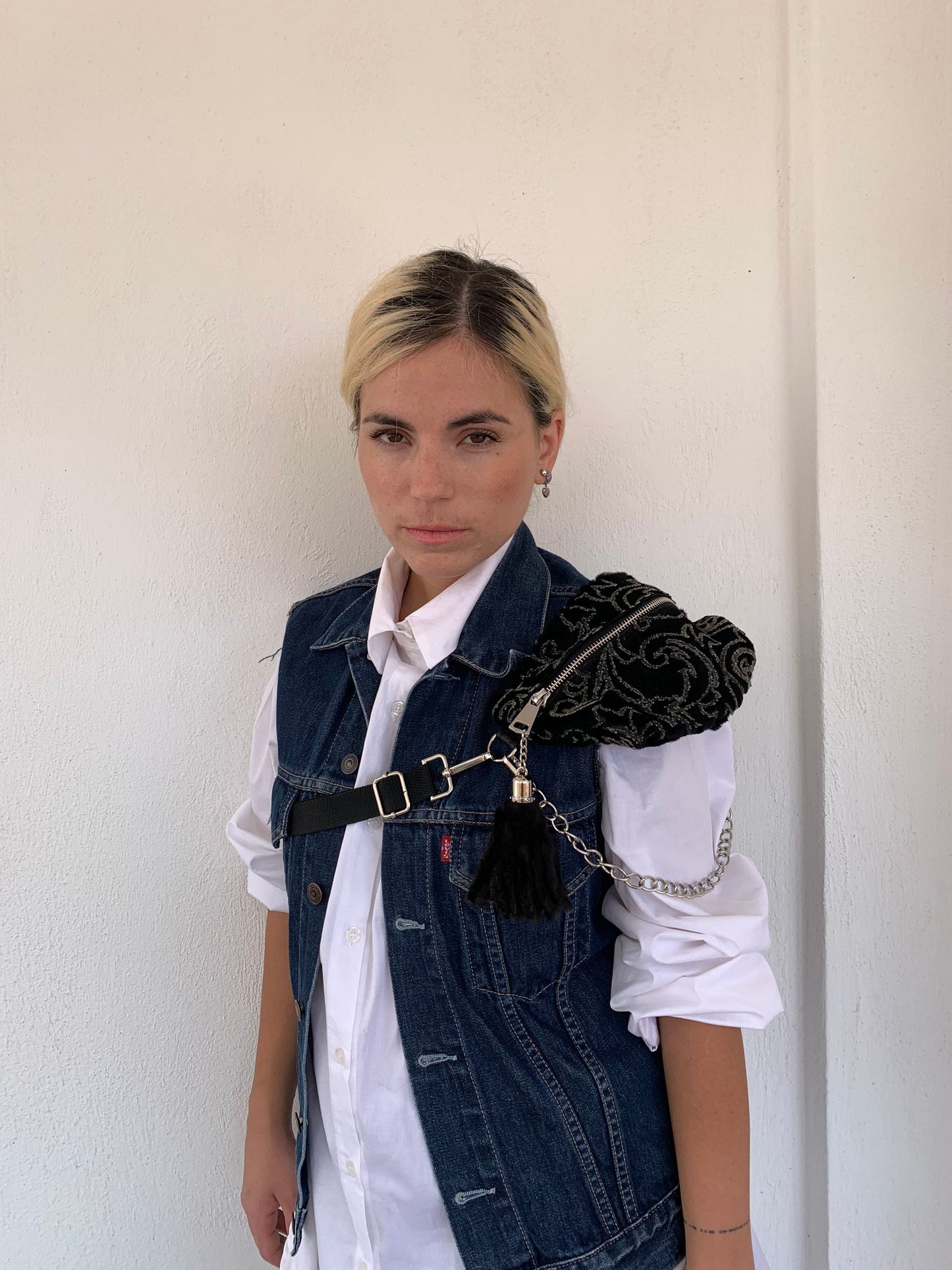 Mink Fur Bumbag with Chain & Tassel: Embroidered Rabbit Fur Fanny Pack