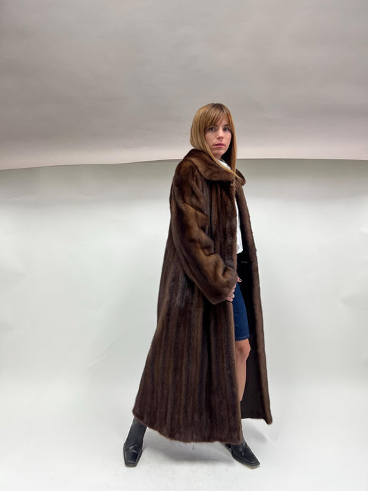 Demi Buff Mink Fur Coat: Long Collared Stroller, Handmade in Greece