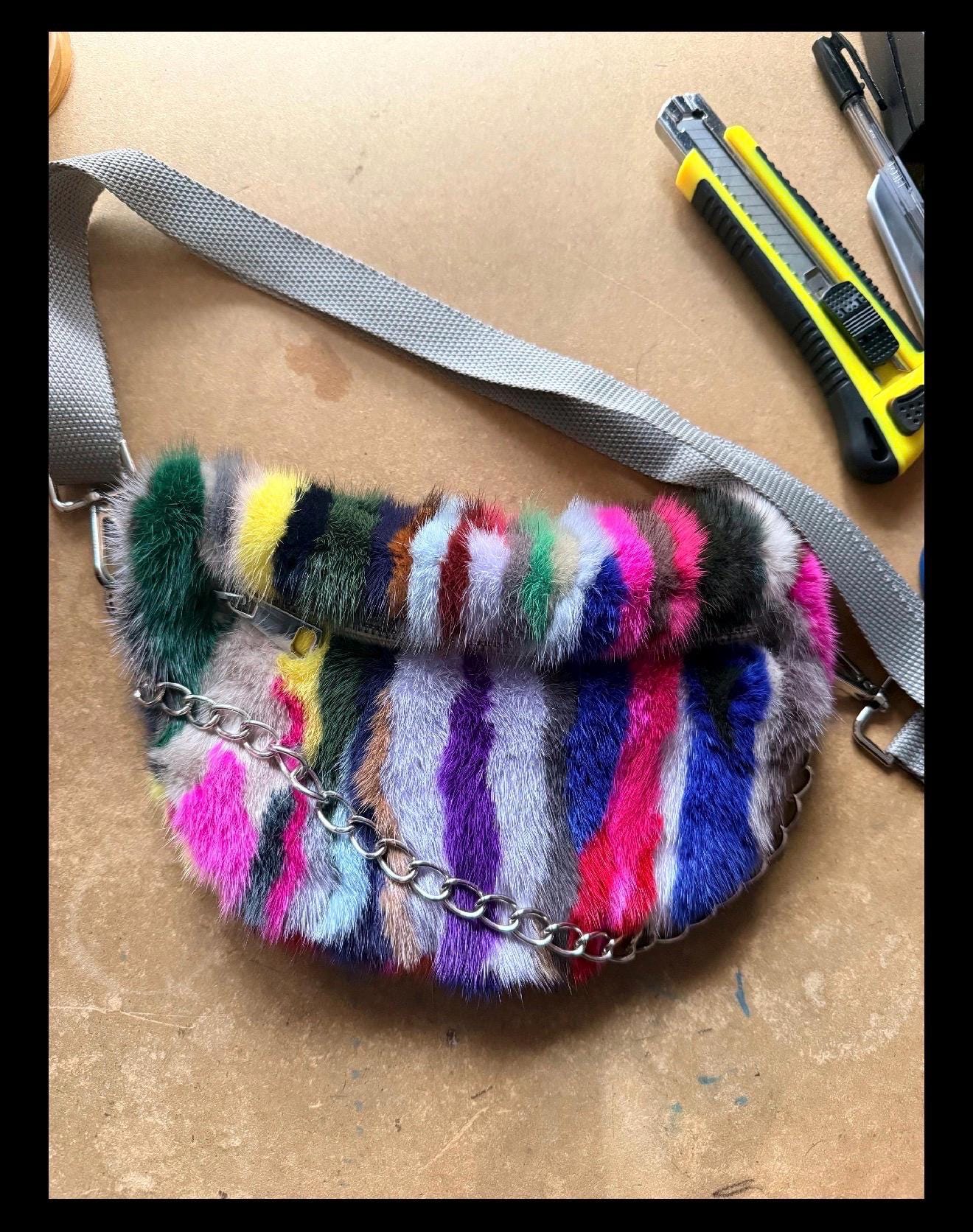 Multicolor Mink Fur Bumbag with Chain: Luxury Fanny Pack
