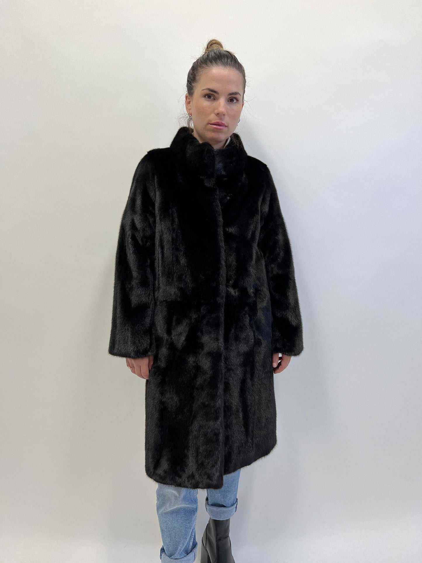 Black Mink Fur Coat: Saga Furs, Stand Up Collar