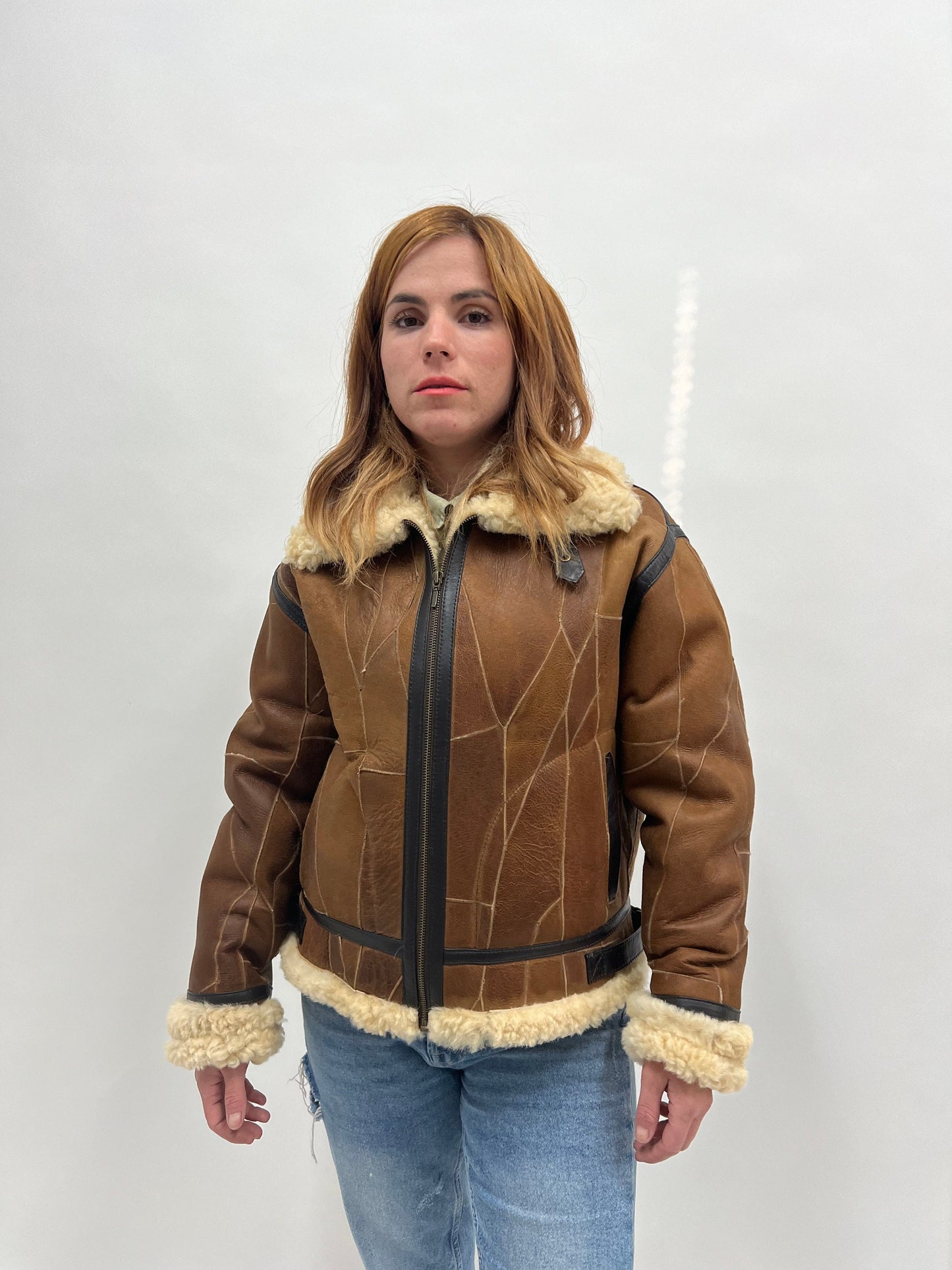 Handmade Shearling Sheepskin Jacket: Leather Trim, Modern Luxury