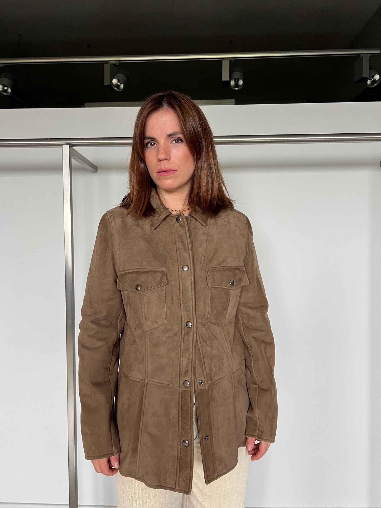Mocca Suede Leather Over Shirt: Warm Velour Hide, Handmade in Greece.