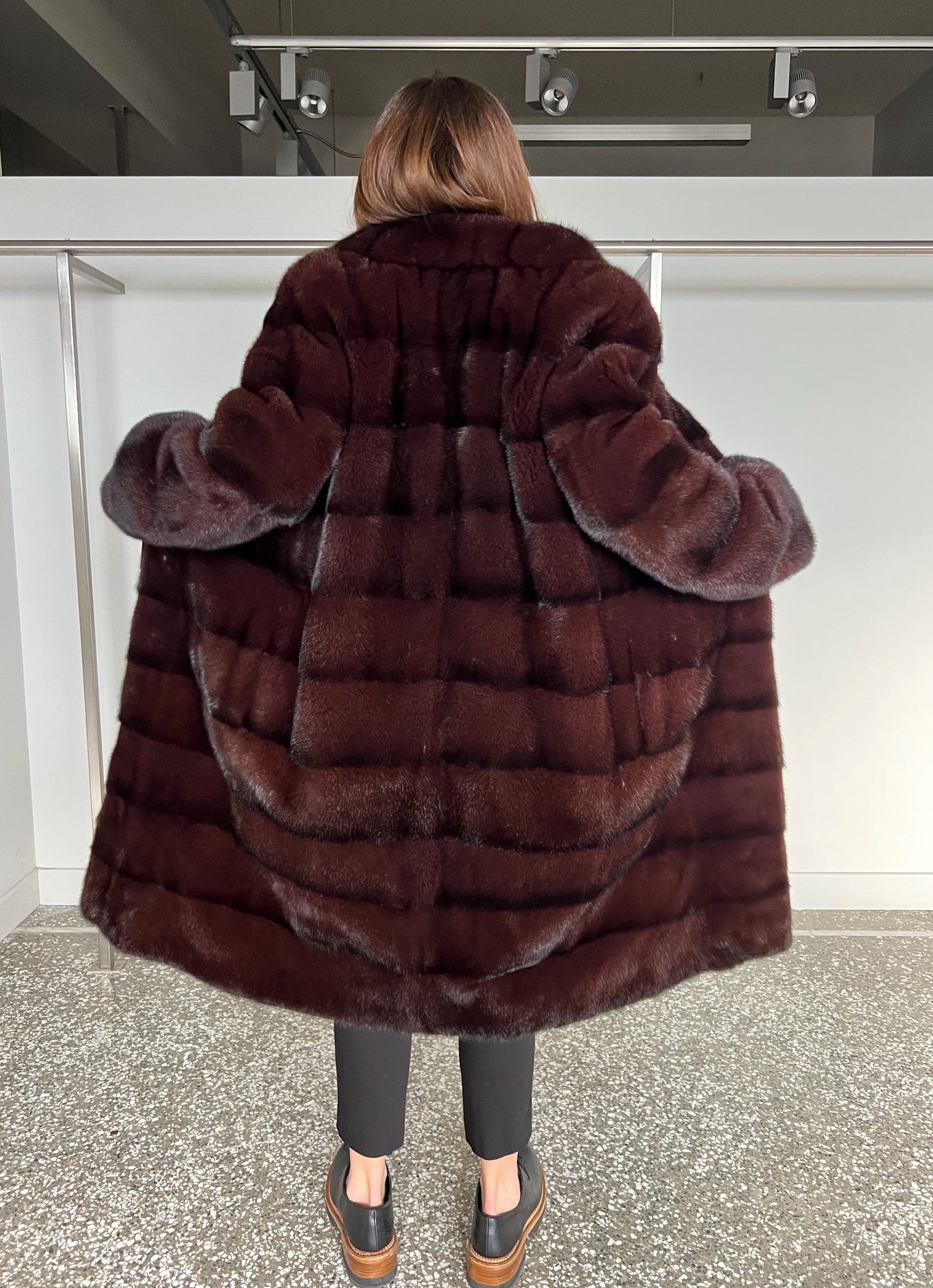 Burgundy Mink Fur Coat - Saga Quality, Edgy Stand Up Collar