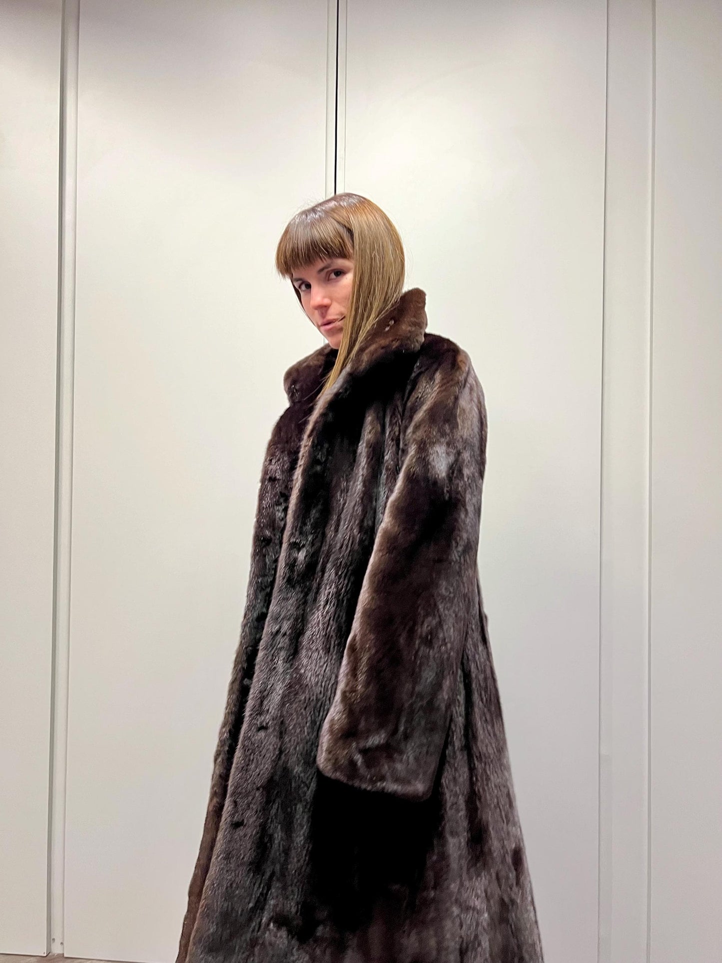 Handmade Mahogany Mink Fur Long Coat: Godet Style, Luxury Gift