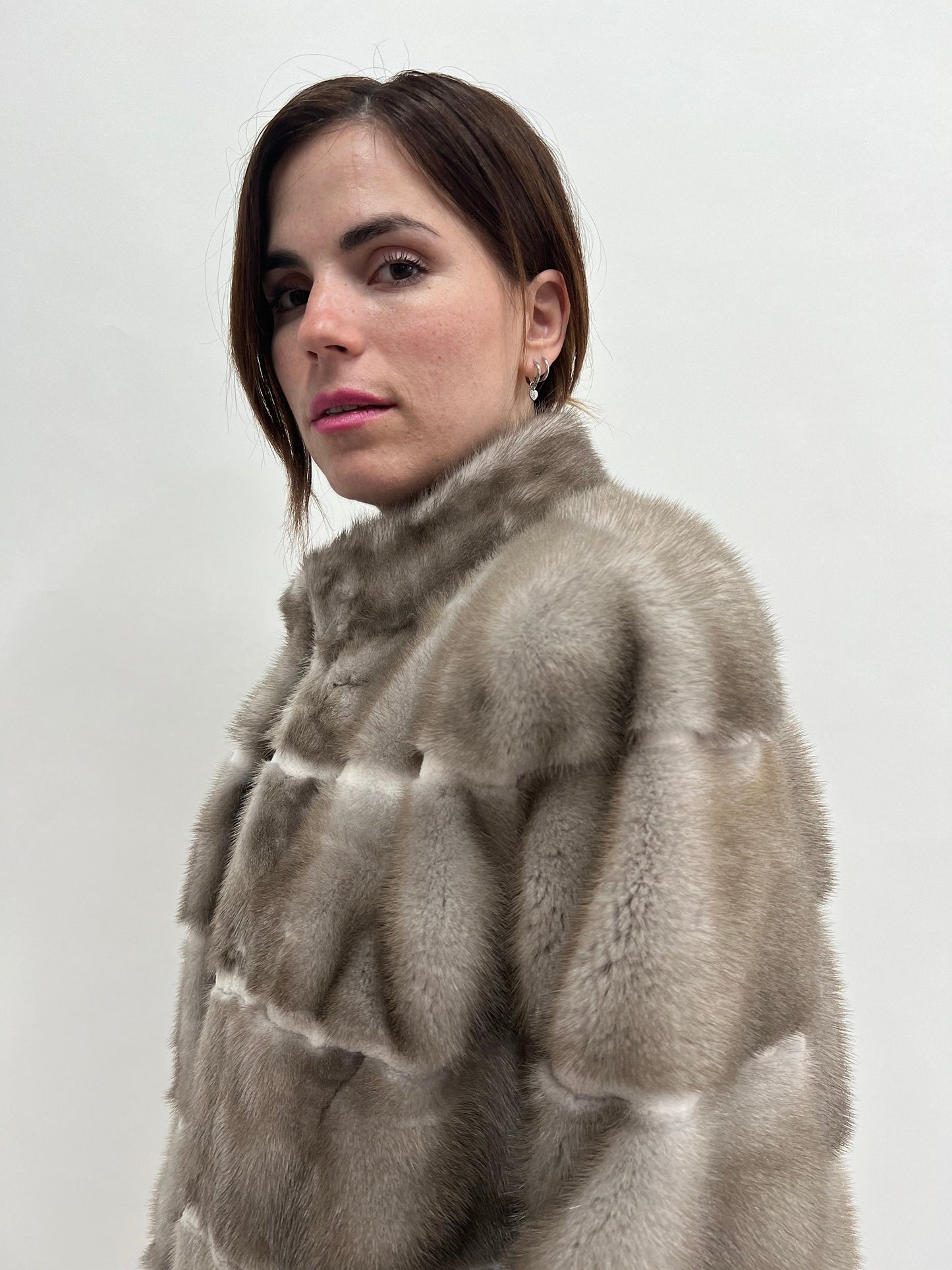 Silver Mink Fur Stroller Jacket with Sheared Mink Trim