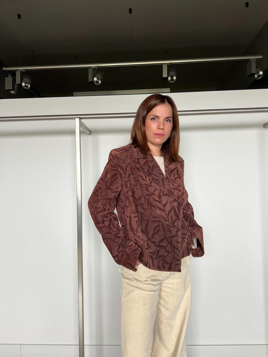 Brocade Suede Lamb Leather Blazer - Handmade In Greece