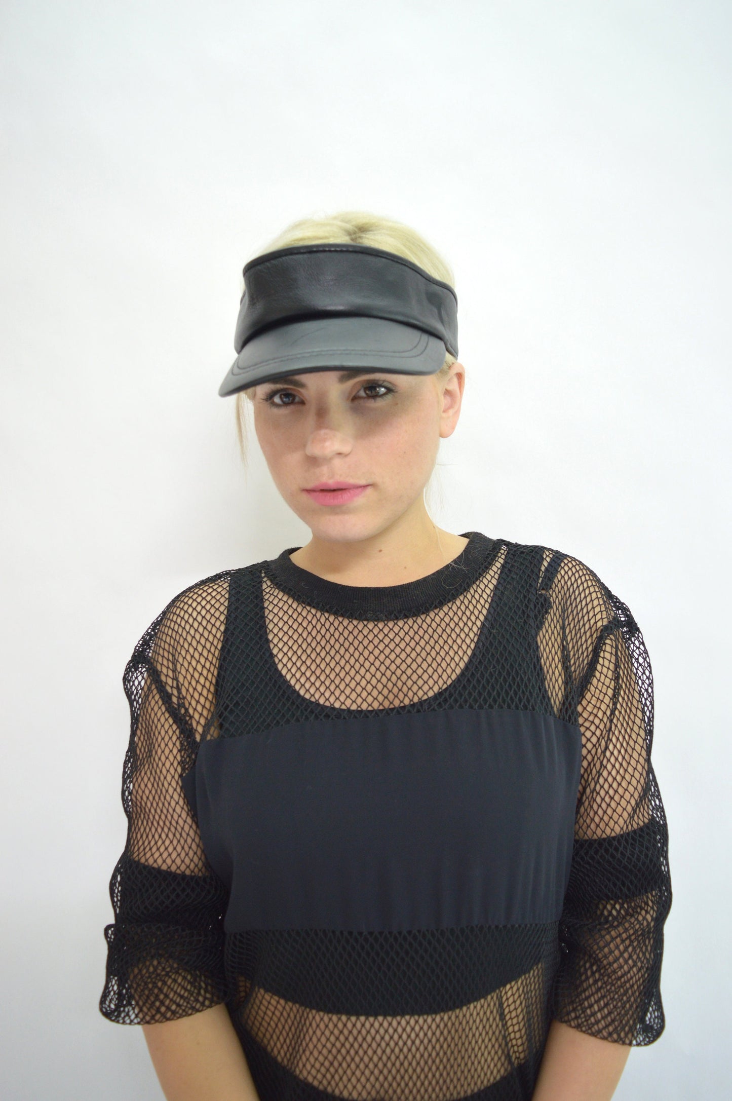 Genuine Leather Visor: Black Tennis Hat, Adjustable Back