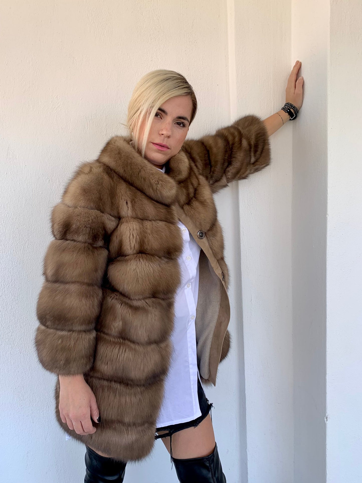 Real Sable Fur Jacket: Tortora Suede Front, Cashmere Lining