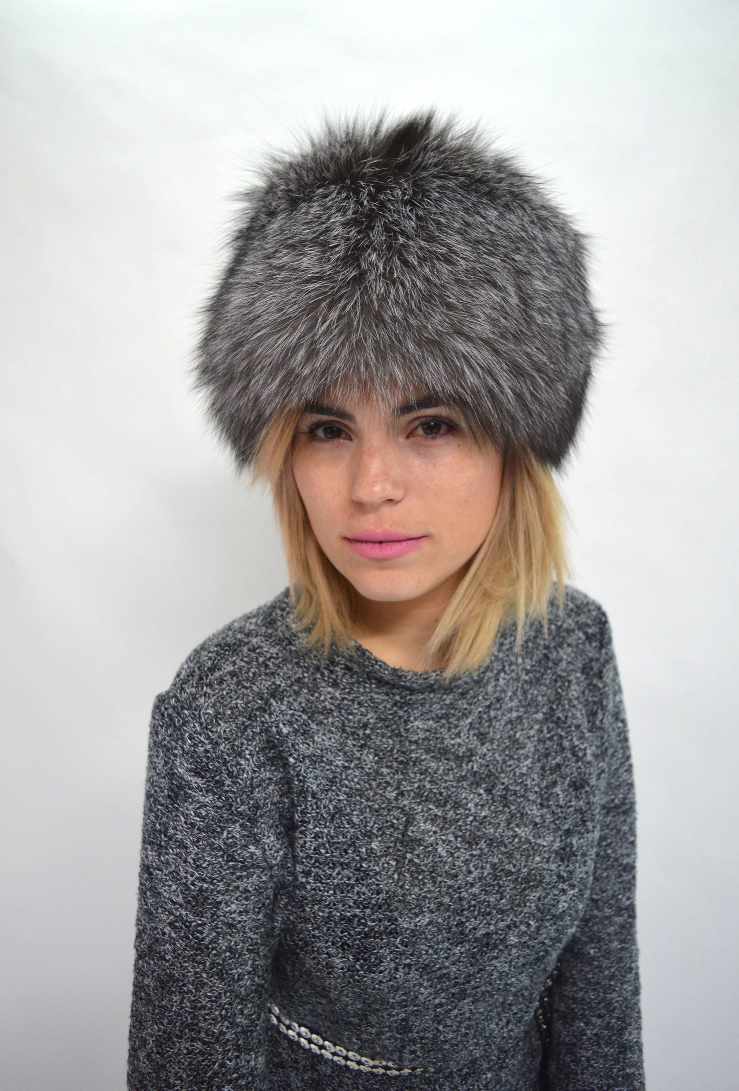 Handmade Silver Fox Fur Cossack Hat, Winter Fur Cap
