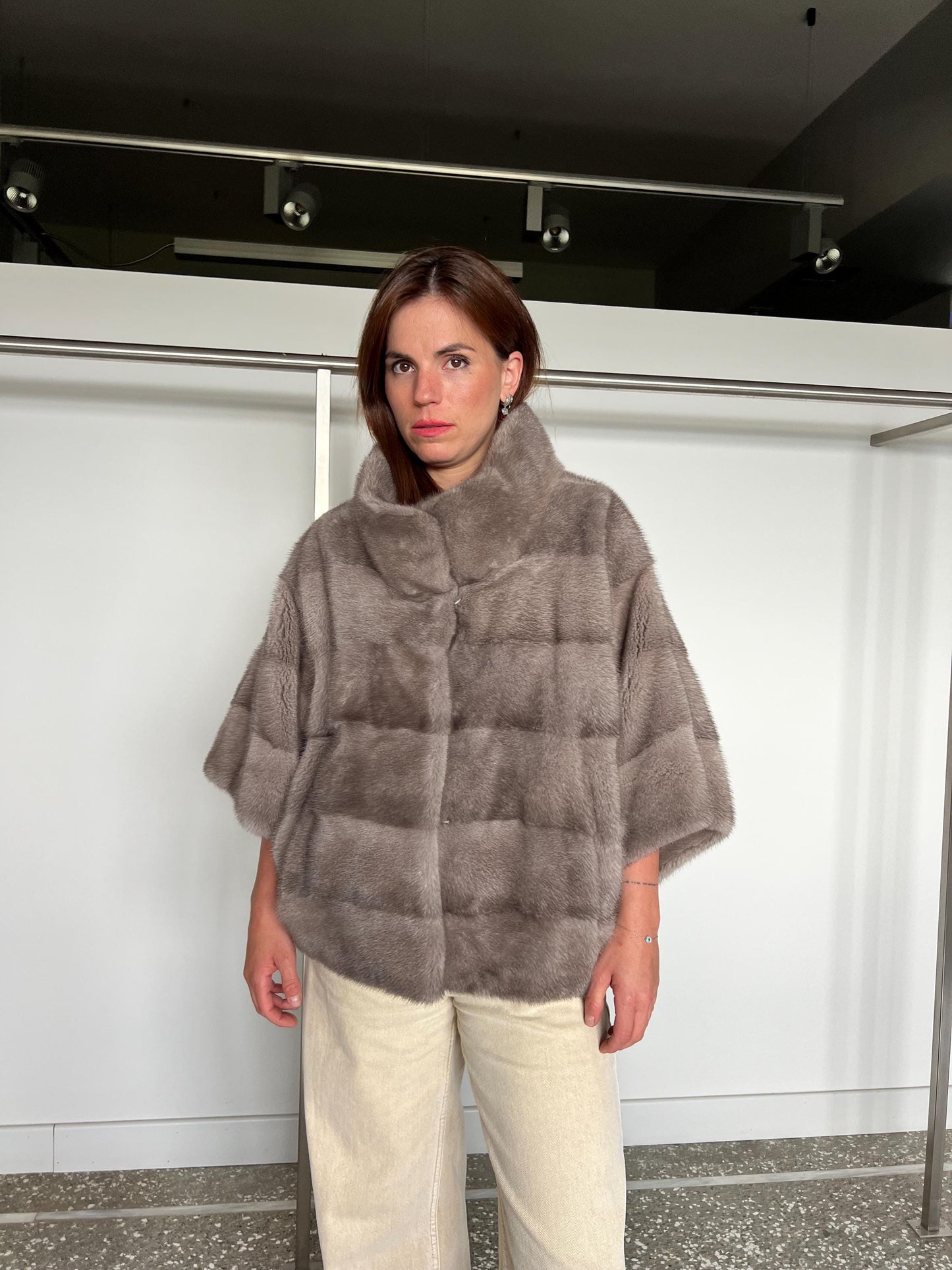 Handmade Silver Blue Mink Fur Cape: Oversized Jacket, Stand Up Collar