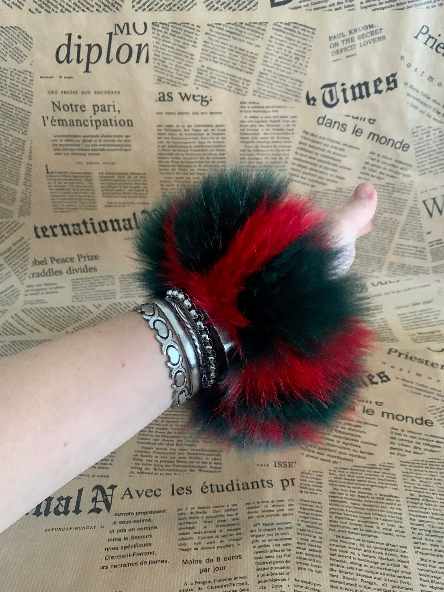 Real Fox Fur Scrunchie: Two-Tone Hair Accessory or Coat Cuff