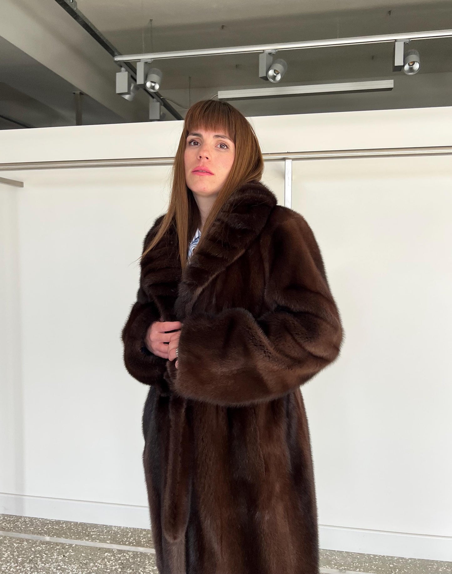 Choco Brown Mink Fur Coat: Big Collar Belted Stroller, Handmade in Greece